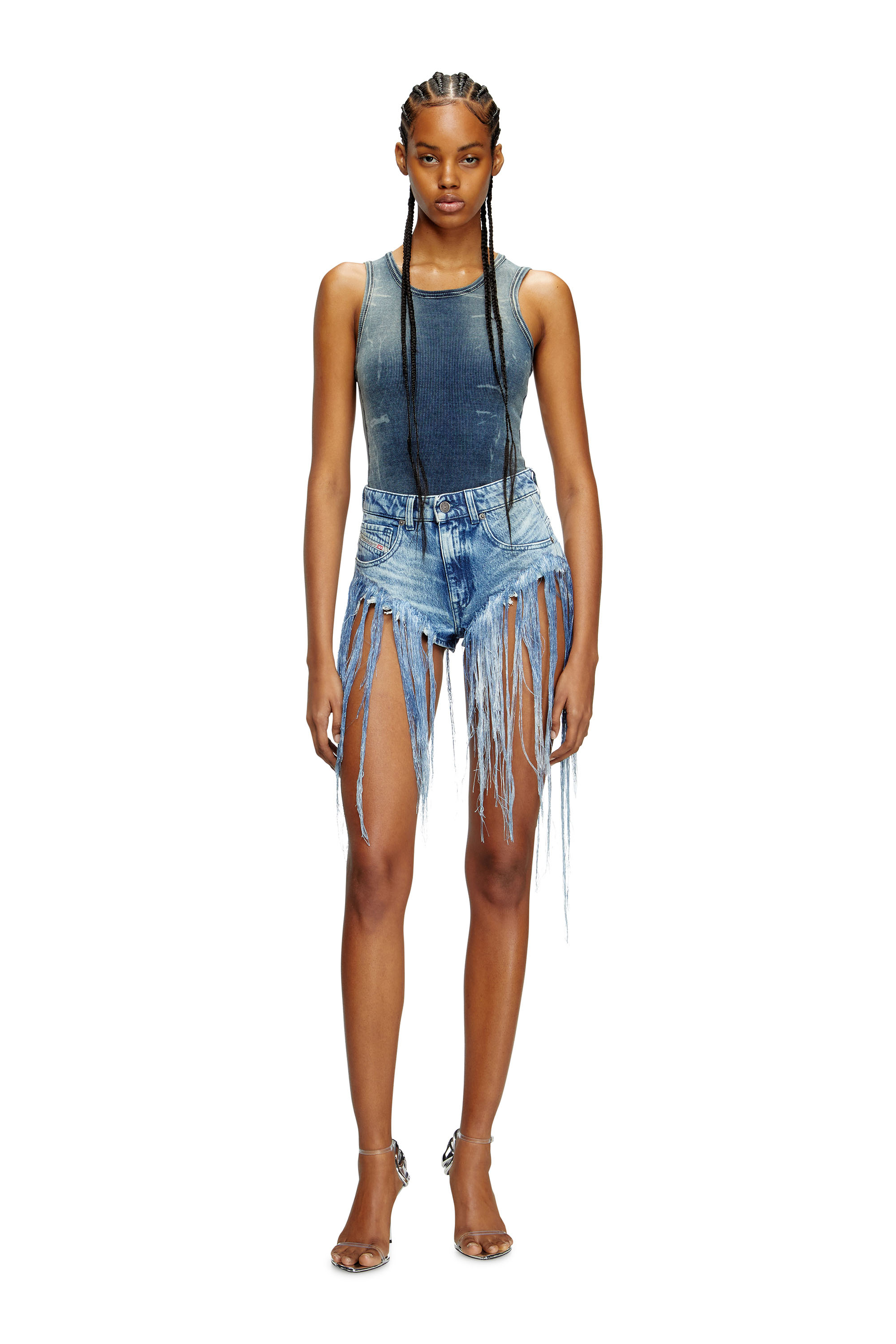 Diesel - DE-JIZZ-FSG, Woman's Shorts in distressed fringed denim in Medium blue - 1