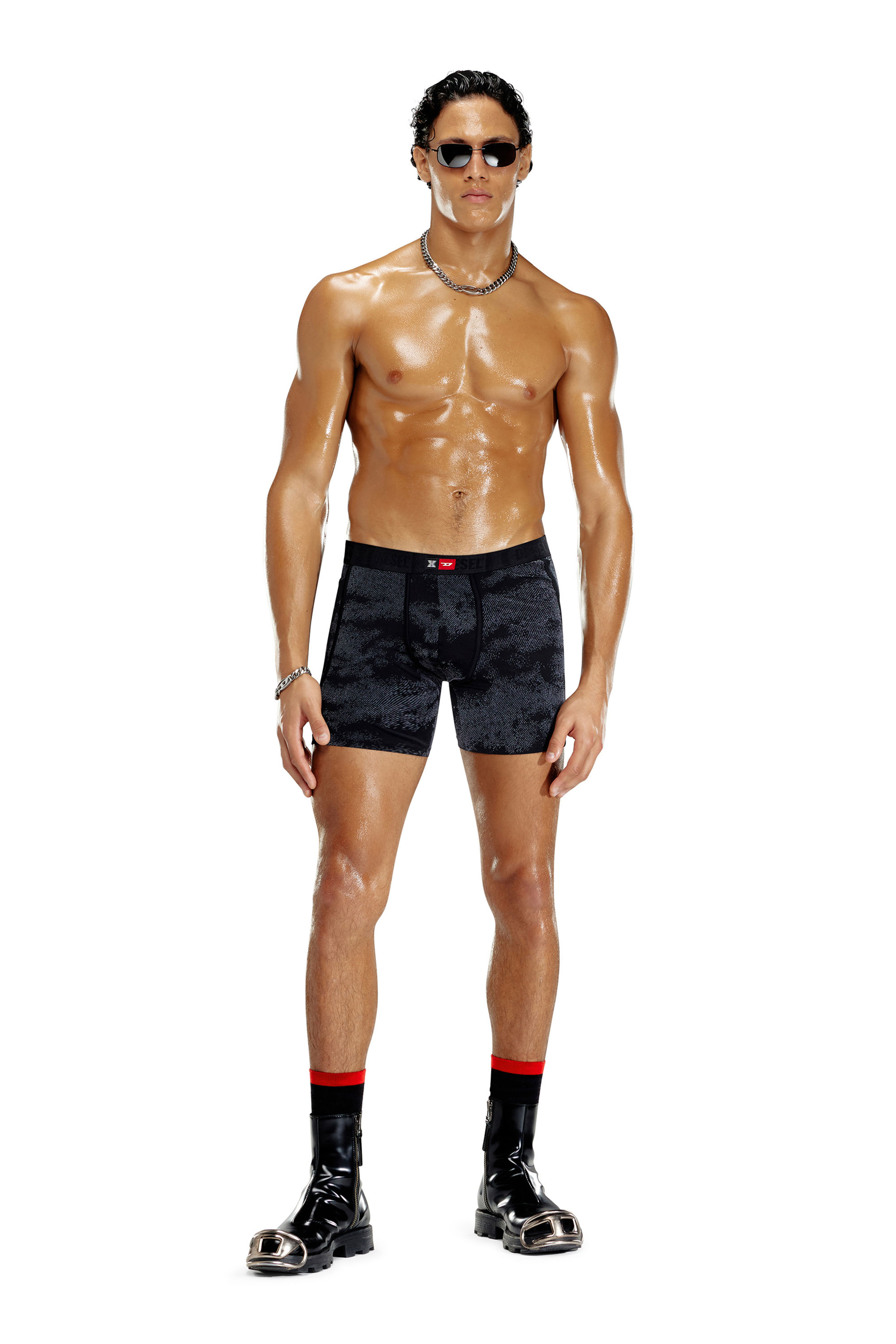 Diesel - FLOCKED-BOXER-BRIEFS, Man's Flocked microfibre boxer briefs in Black - 1