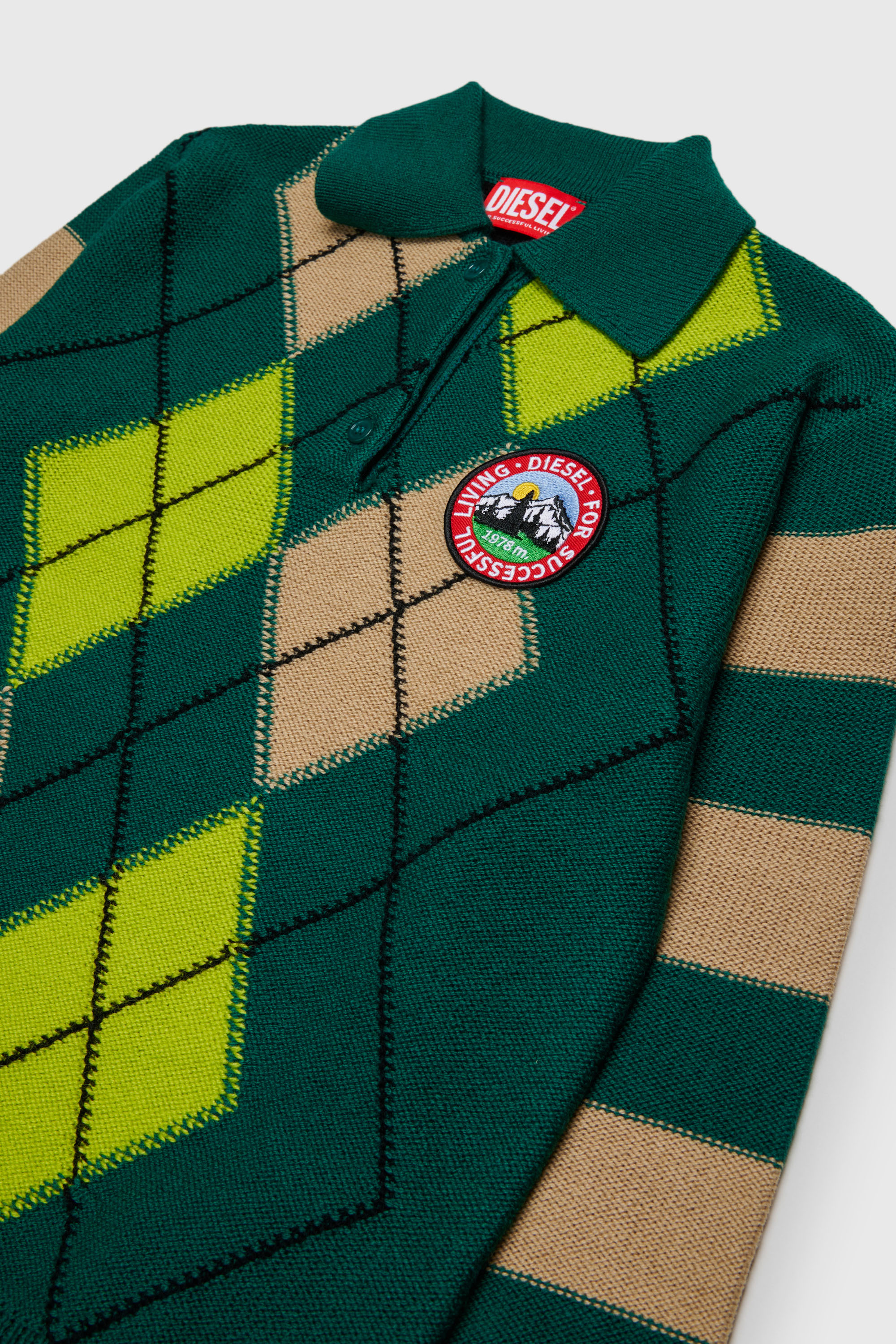 Diesel - KROMBY OVER, Pull en maille m&eacute;lang&eacute;e avec motif argyle Mixte in Vert - 3