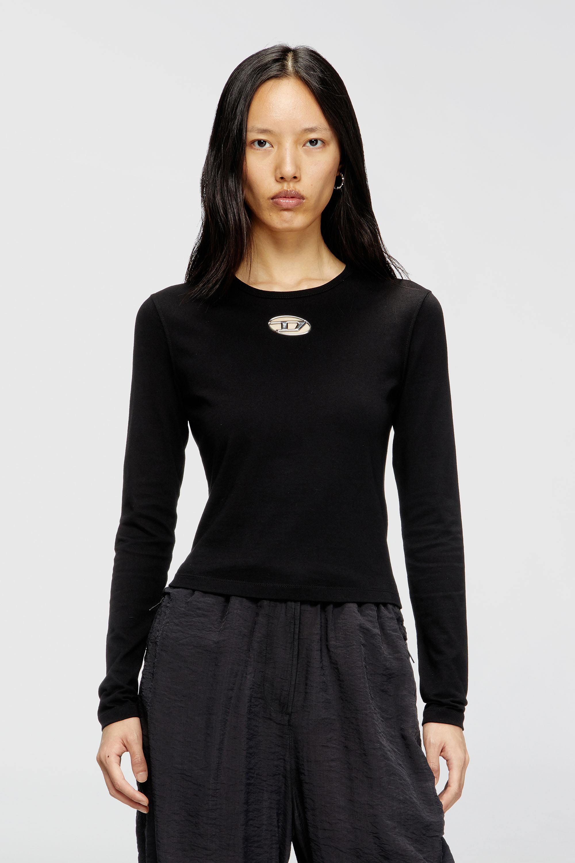 Diesel - T-UNCUTIE-LONG-LS-OD, Haut &agrave; manches longues avec cut-out Oval D Femme in Noir - 3