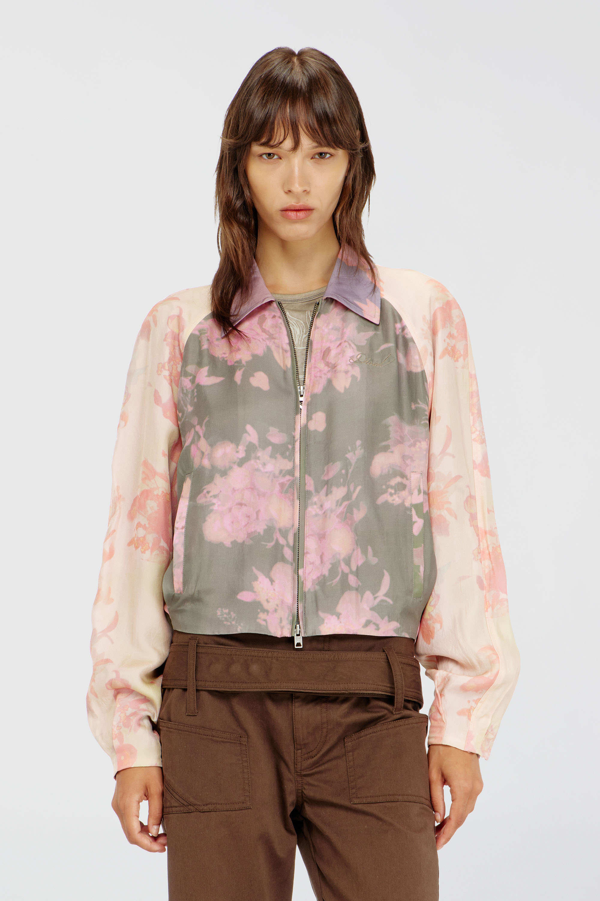 Diesel - G-ALENA, Blouson bomber fleuri en ac&eacute;tate froiss&eacute; Femme in Polychrome - 3