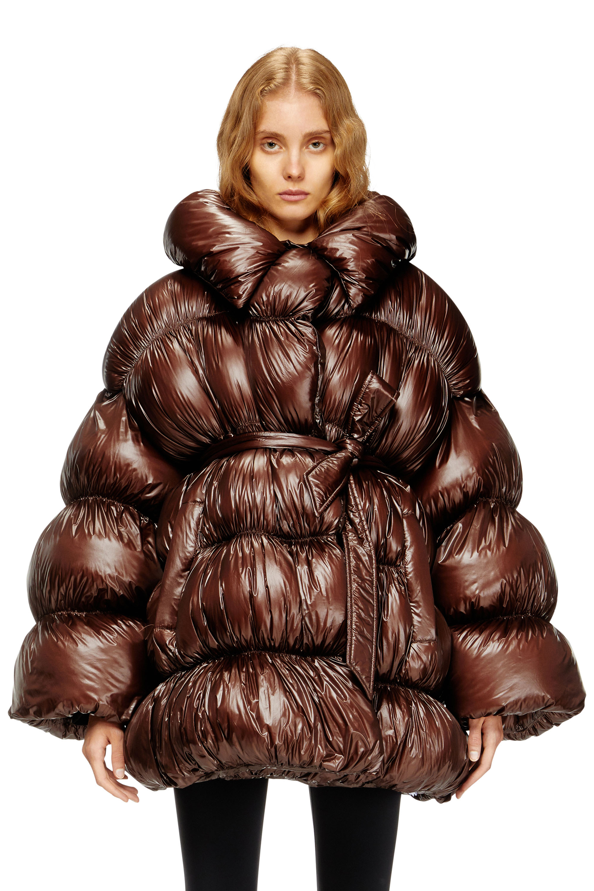 W-INONA, Marron Diesel - W-INONA, Manteau court en duvet matelassé avec ceinture Femme in Marron - 3