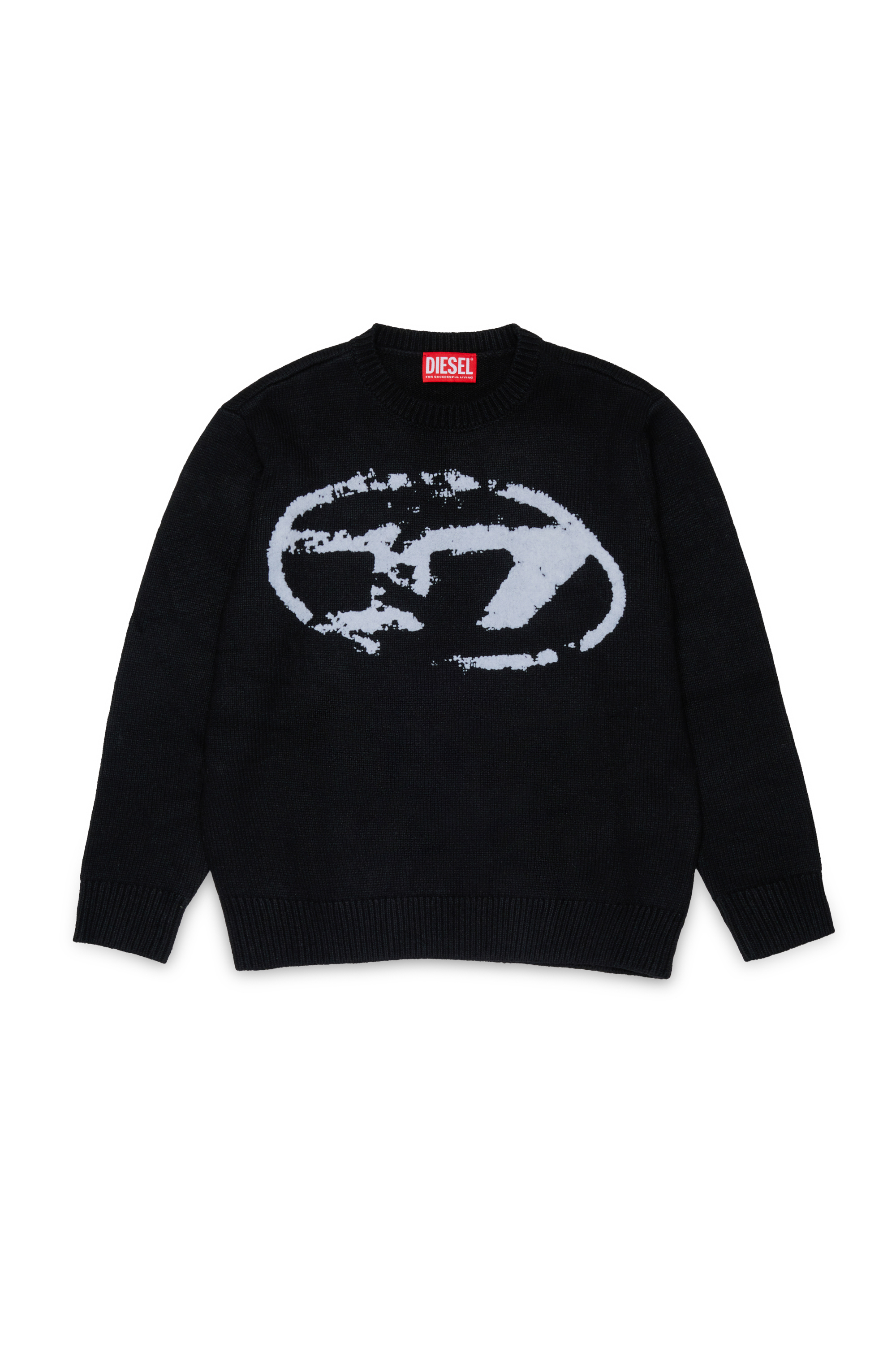 Diesel - KLEDI OVER, Pull ras-du-cou en laine mélangée avec imprimé Homme in Noir - 1