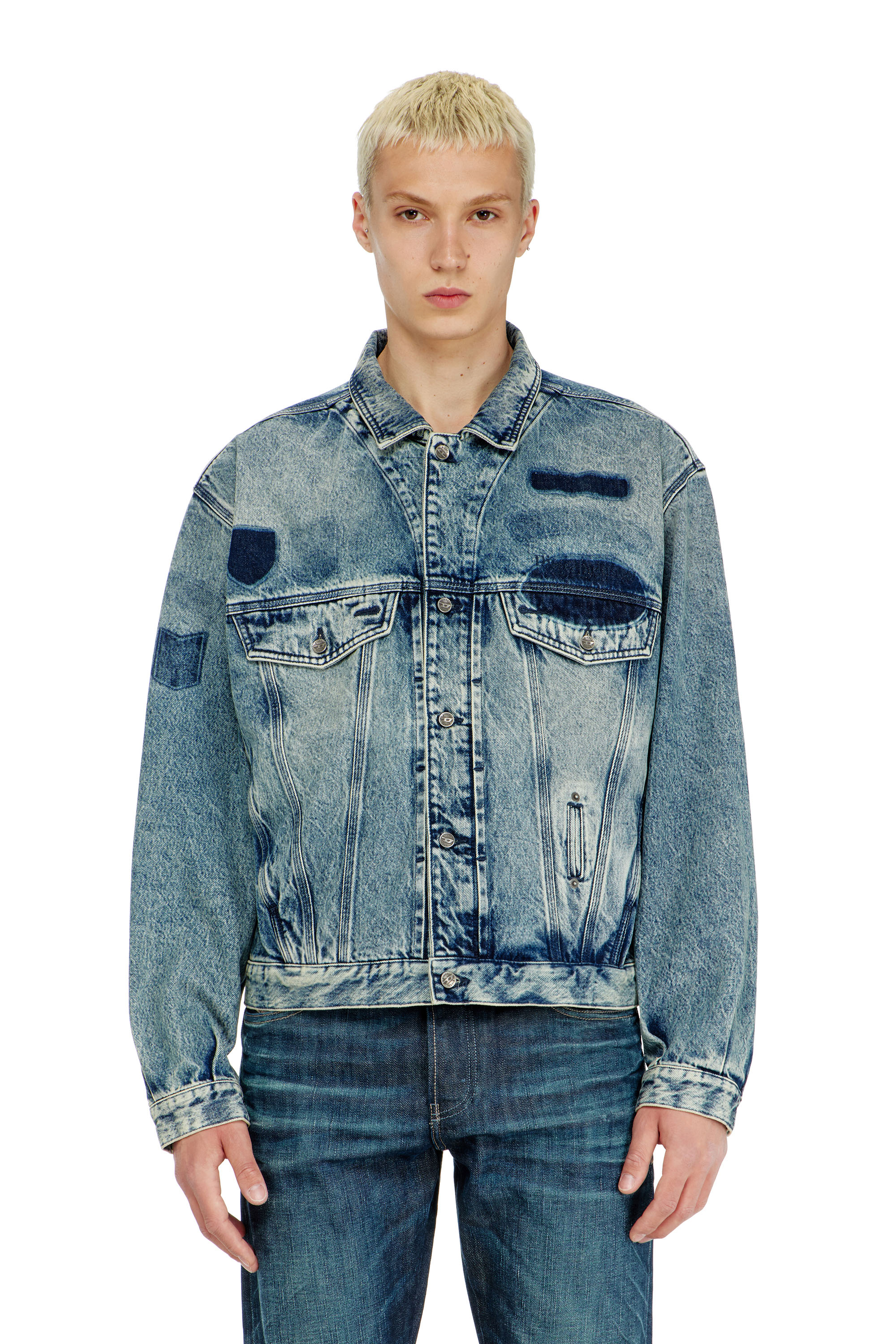 Diesel - D-DENVER-S2, Veste trucker avec effets patch Mixte in Bleu - 3