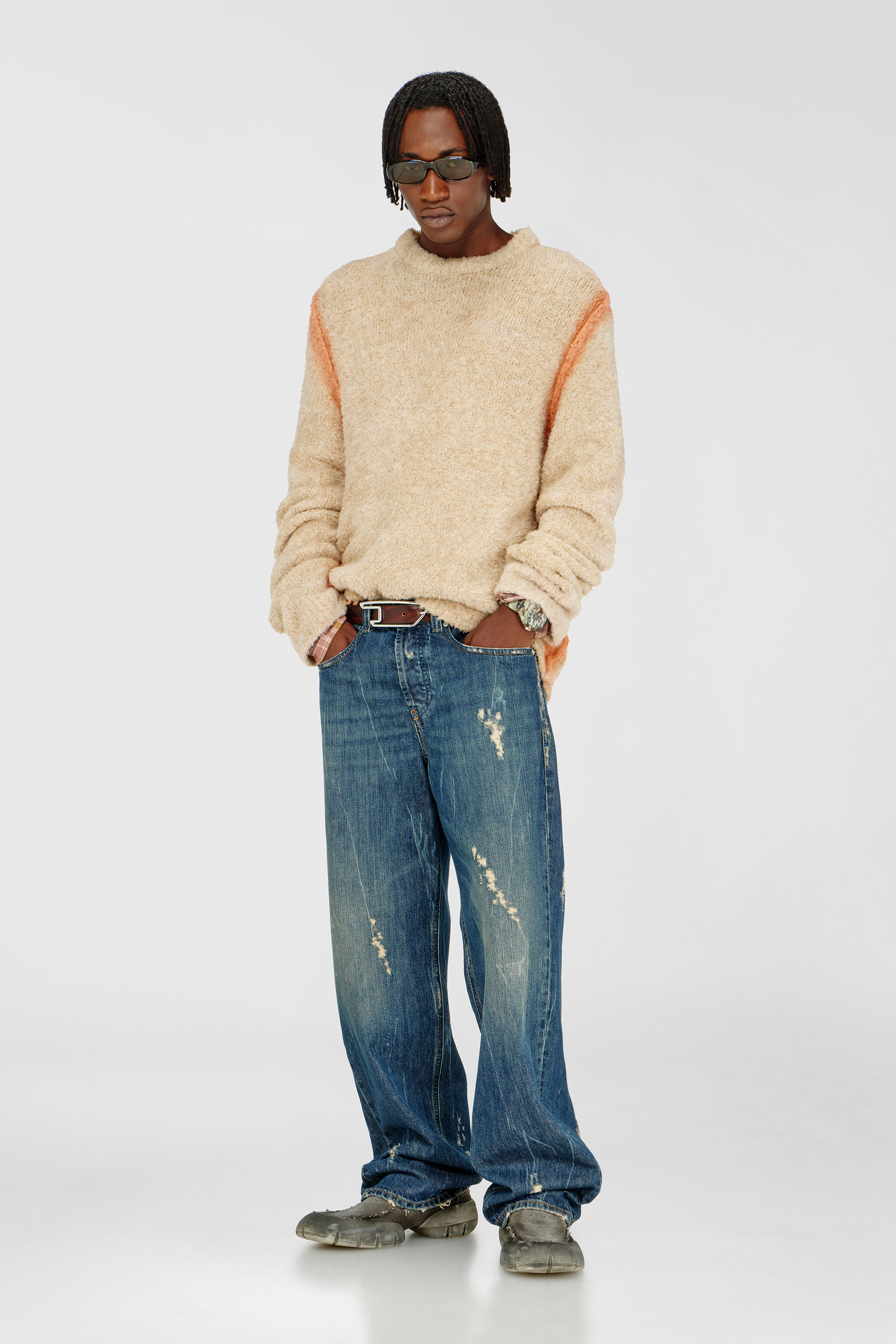 Diesel - K-RIMI, Pull en m&eacute;lange d&rsquo;alpaga avec coutures effet spray Homme in Marron - 2