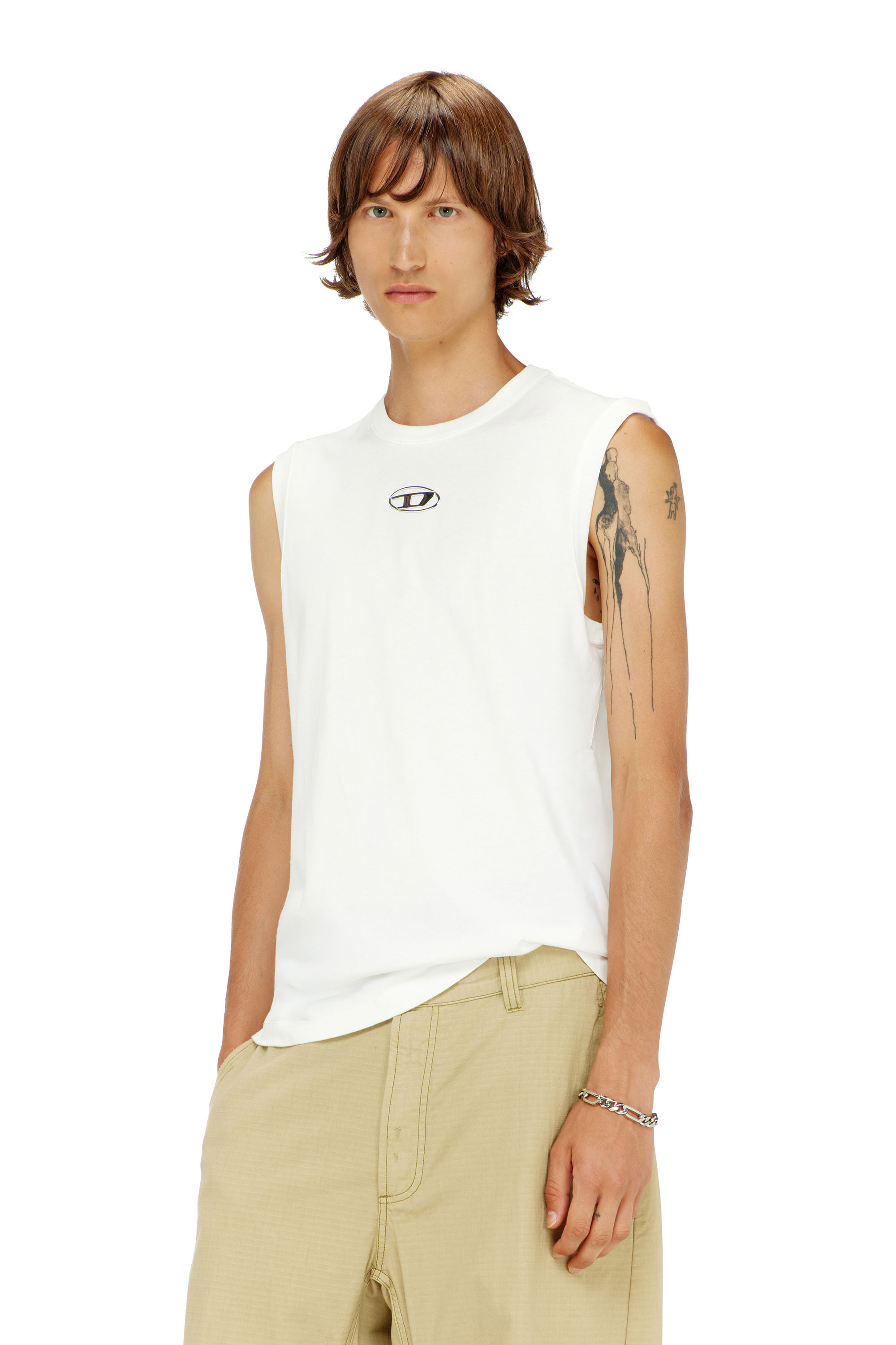 Diesel - T-BISCO-IOD, D&eacute;bardeur en coton avec un Oval D m&eacute;tallis&eacute; Homme in Blanc - 1