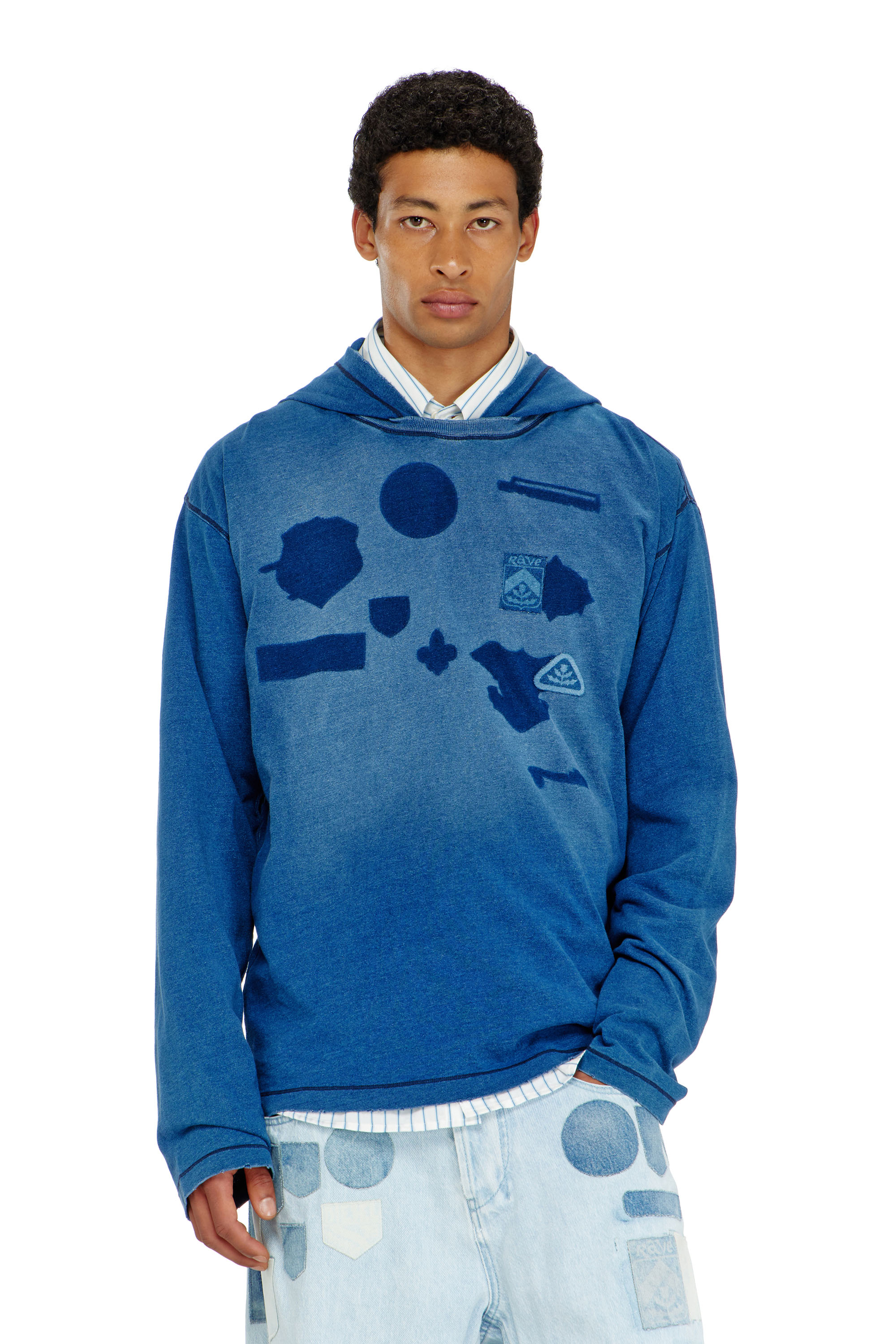 Diesel - T-NOX-LS-HOOD, T-shirt &agrave; capuche manches longues avec patchs effet ombre Homme in ToBeDefined - 1