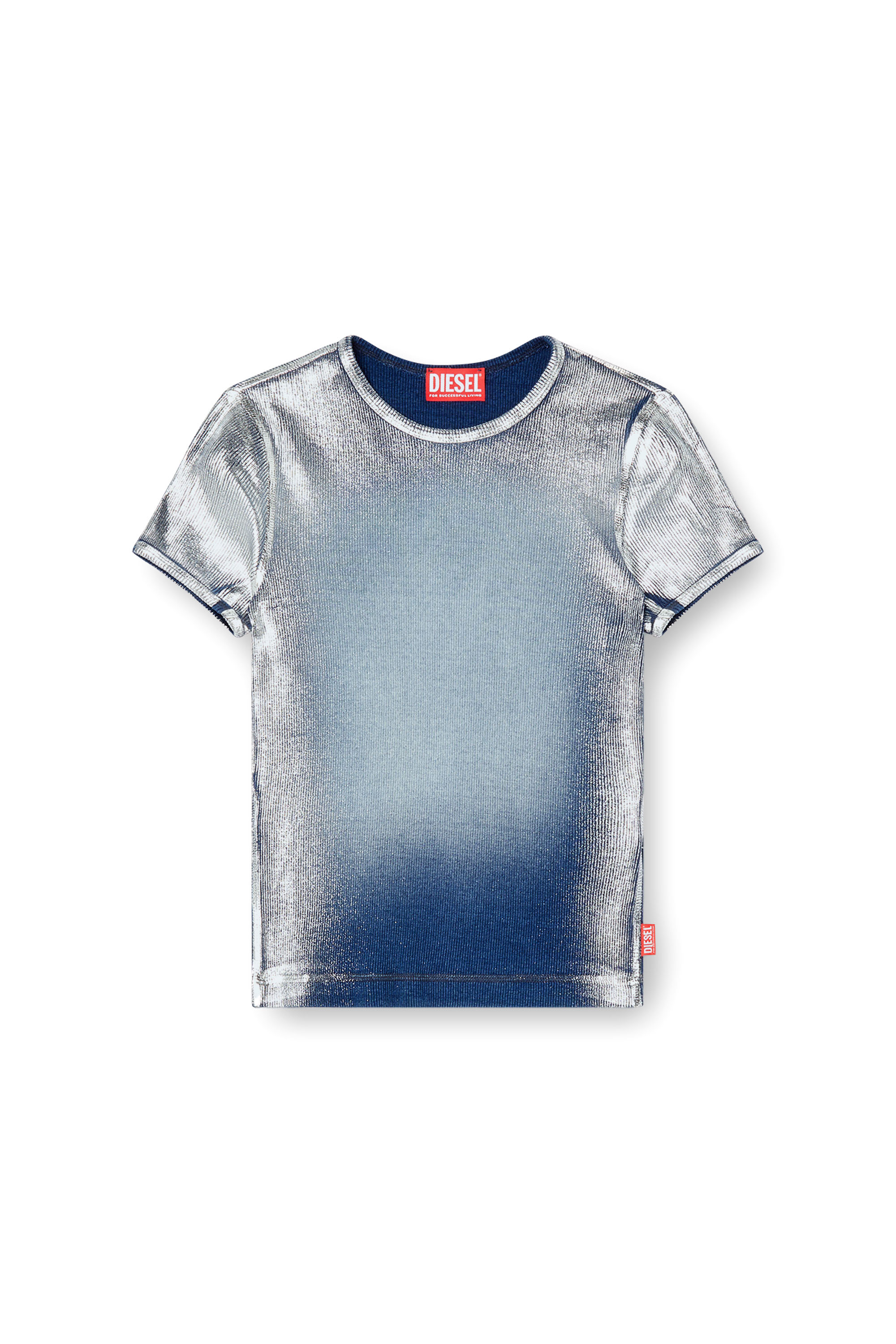 Diesel - T-ELE-LONG-Q1, T-shirt métallisé délavé Femme in Bleu - 2