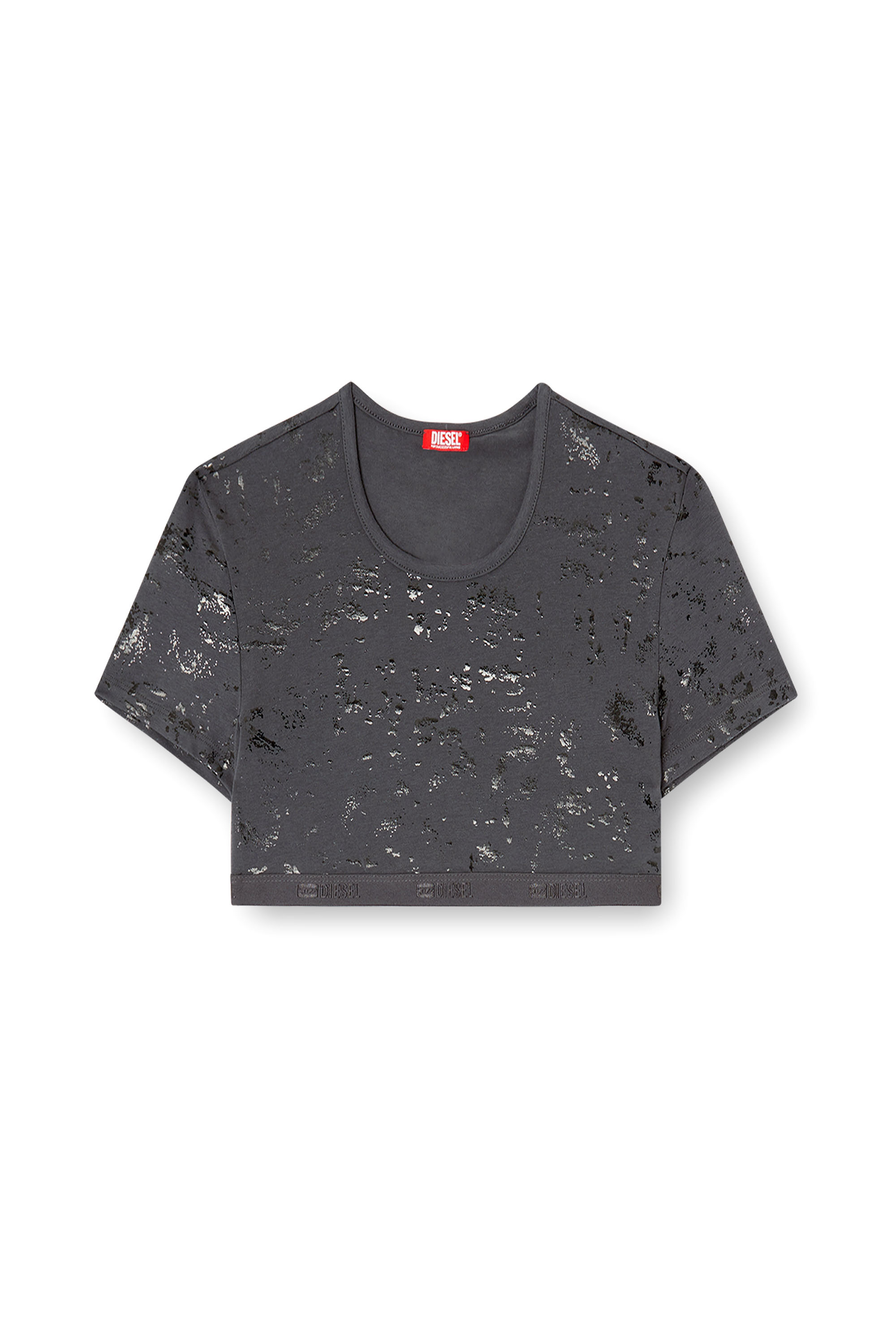Diesel - IRMA-GFT, T-shirt courte à effet métallique Femme in Gris - 4