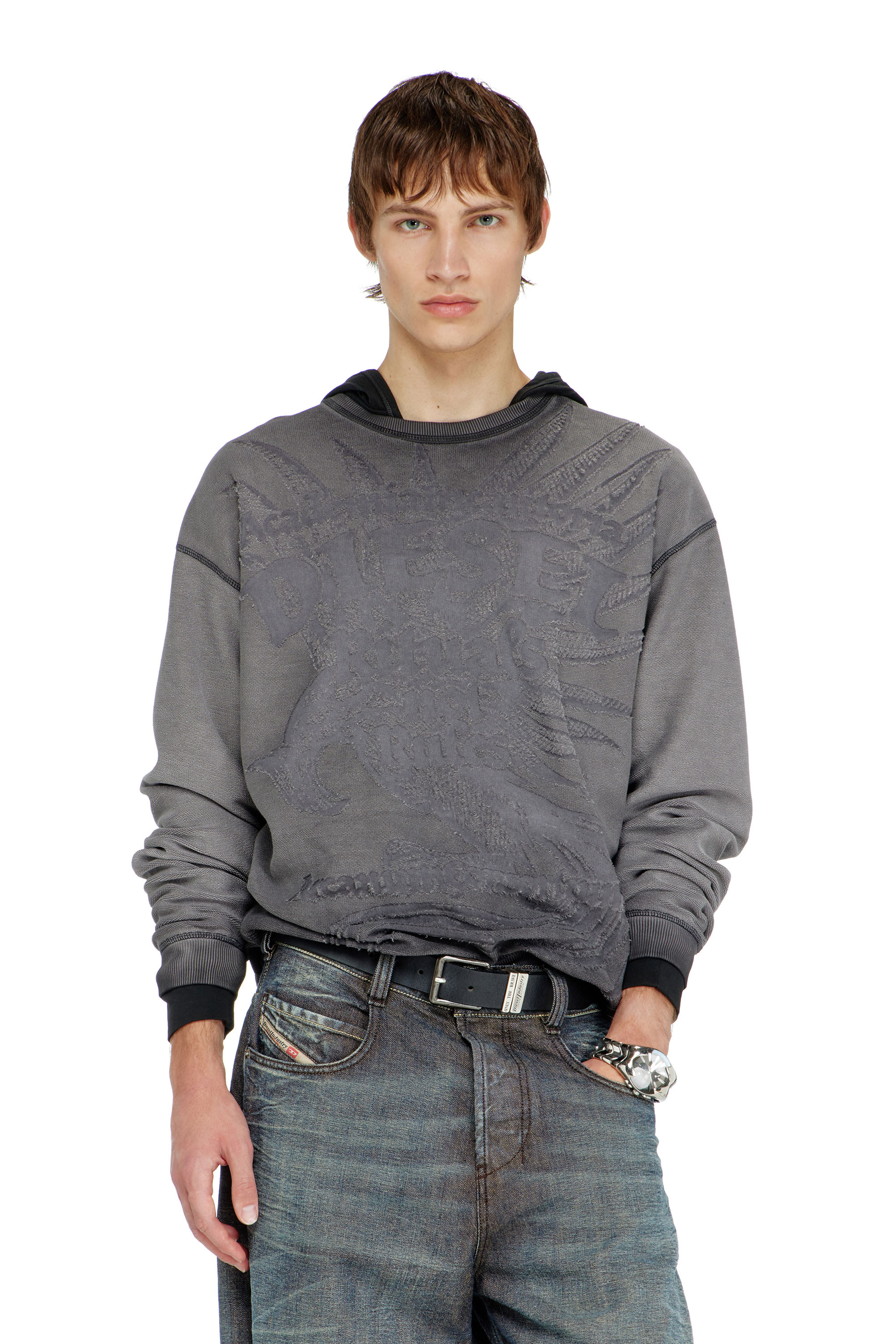 Diesel - S-ARON-RAW, Sweat-shirt avec imprim&eacute; d&eacute;vor&eacute; Homme in ToBeDefined - 3