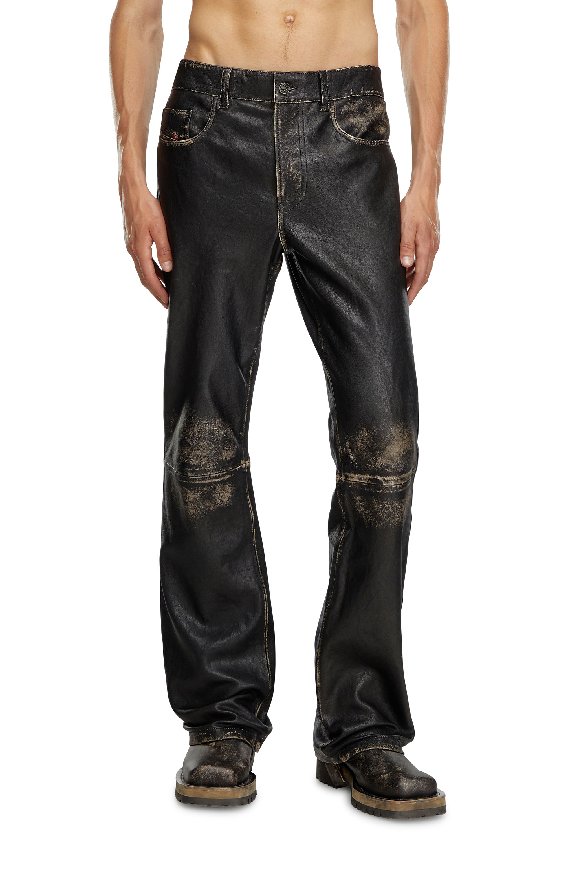 Diesel - P-BLIXIA, Man Distressed leather pants in Black - Image 2