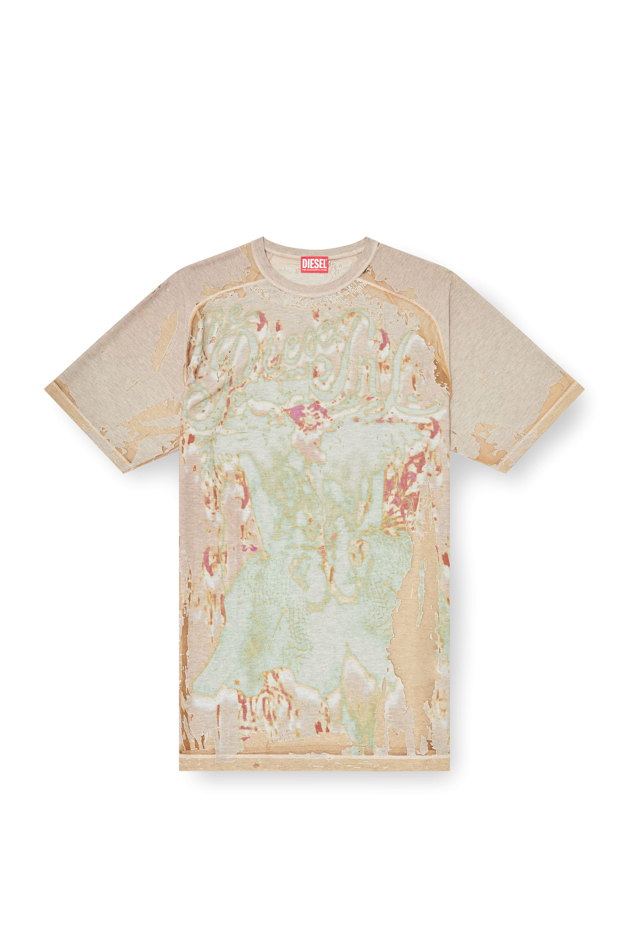 Diesel - T-LIVO, T-shirt en jersey d&eacute;vor&eacute; imprim&eacute; Homme in Marron - 3