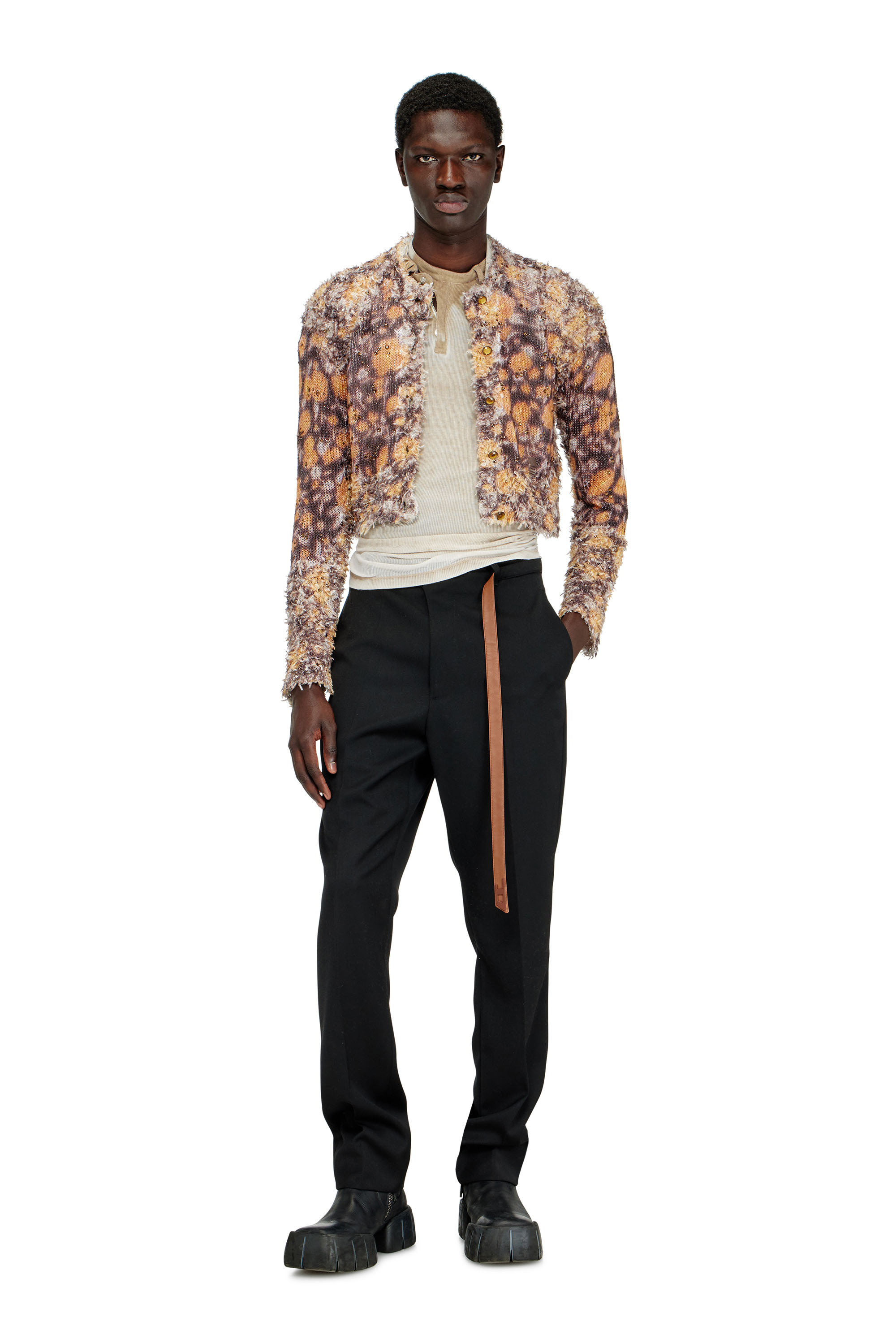 Diesel - M-LINNEA, Cardigan court imprim&eacute; avec cristaux Femme in Marron - 7