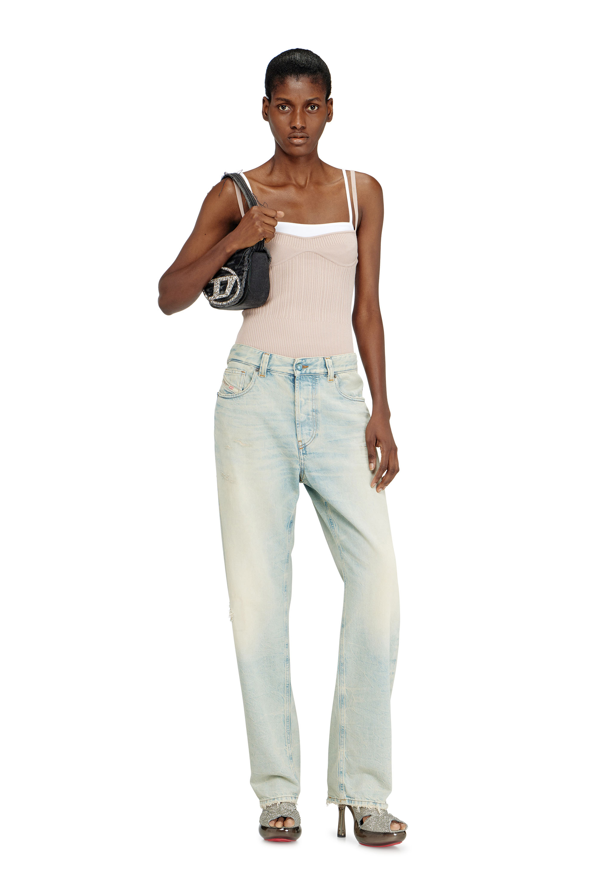 Diesel - 1DR, 1DR-Sac &agrave; bandouli&egrave;re embl&eacute;matique en toile et cuir Femme in Noir - 6