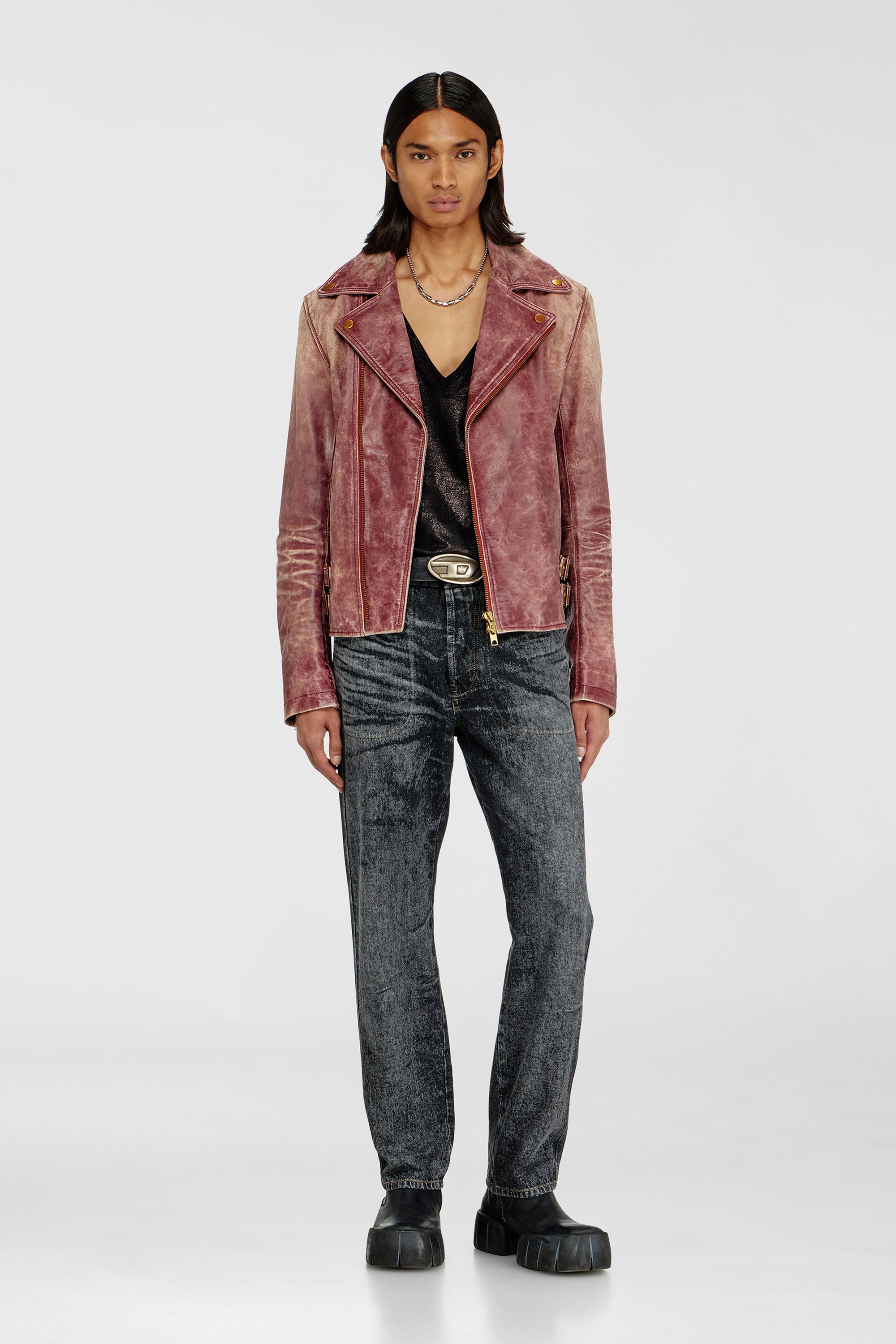 Diesel - L-EON-CJCM, Veste biker en cuir trait&eacute; Homme in Marron - 2