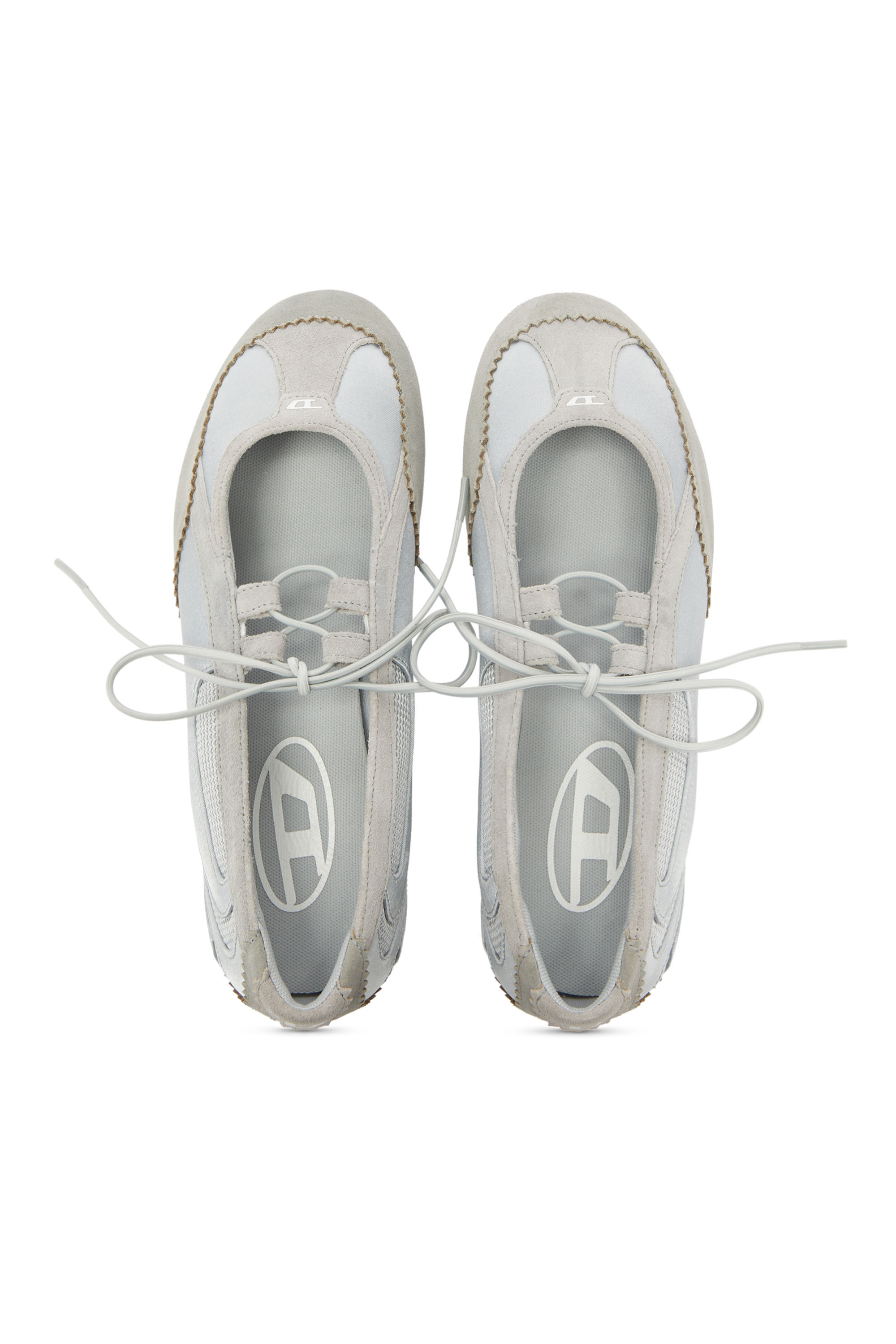 Diesel - D-MILE BALLERINA LACE UP II W, D-Mile - Ballerines &agrave; lacets en cuir et mesh Femme in Gris - 4