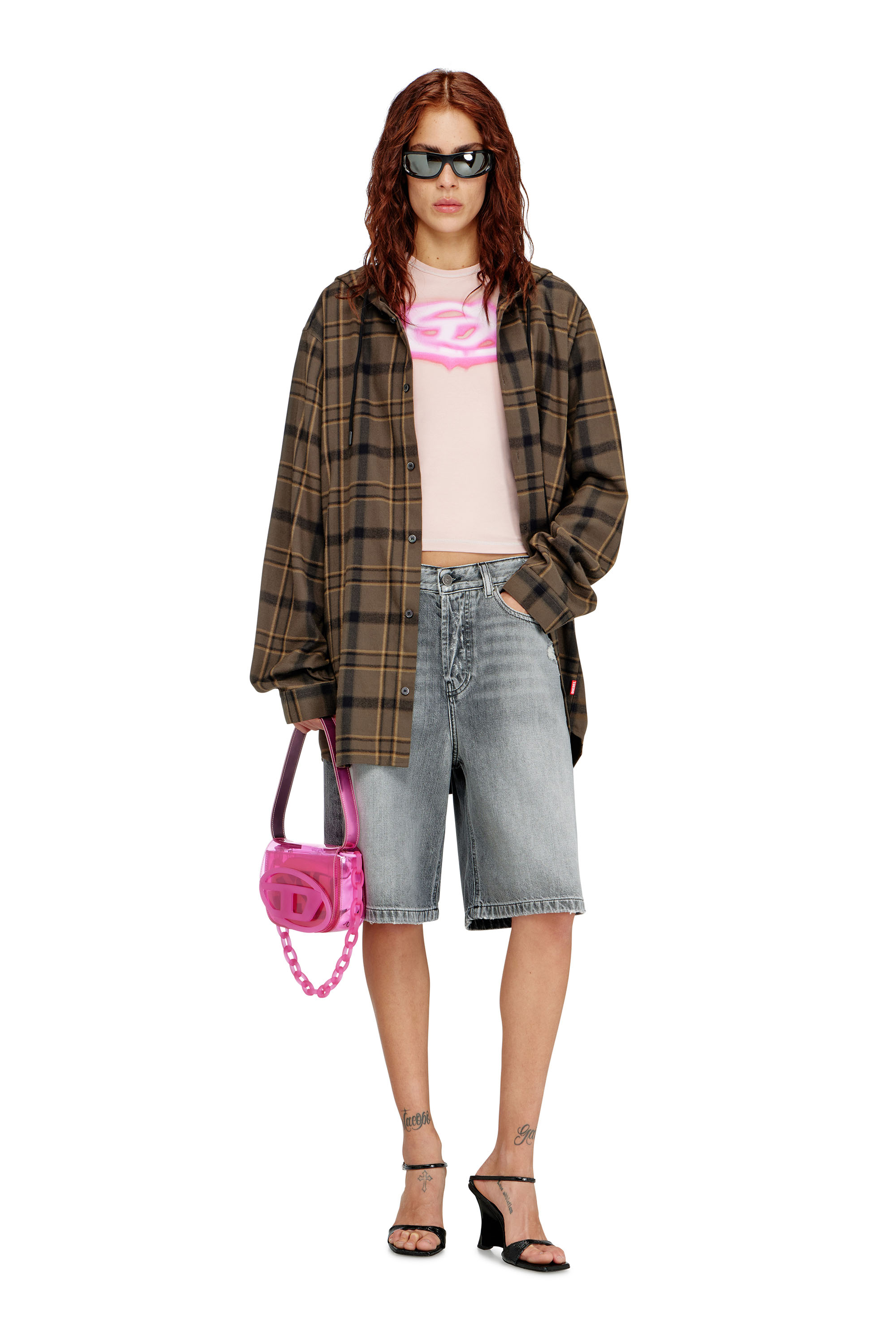 Diesel - DE-SIRE-SHORT, Woman's Denim shorts with frayed hems in Grey - 2