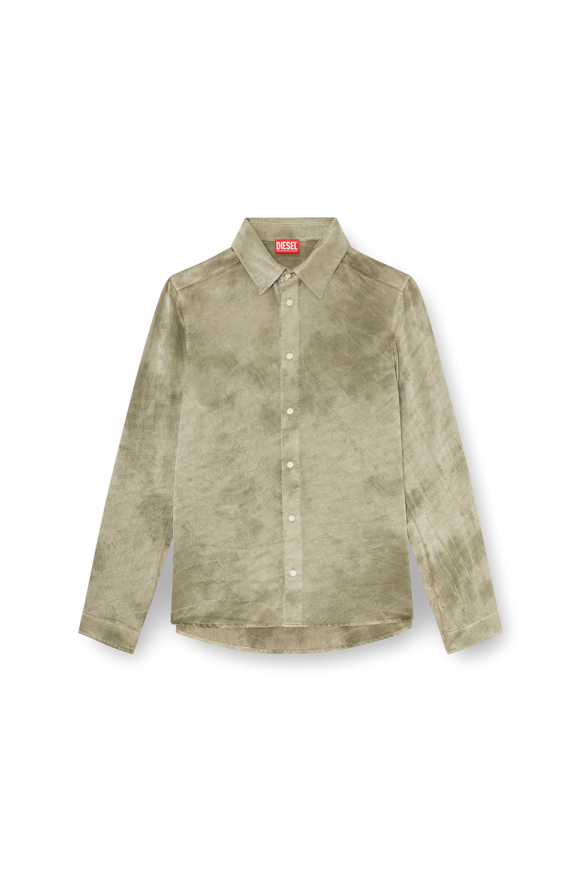 Diesel - S-KISSY-HNBW, Chemise en satin froiss&eacute; jacquard logo Homme in Marron - 2