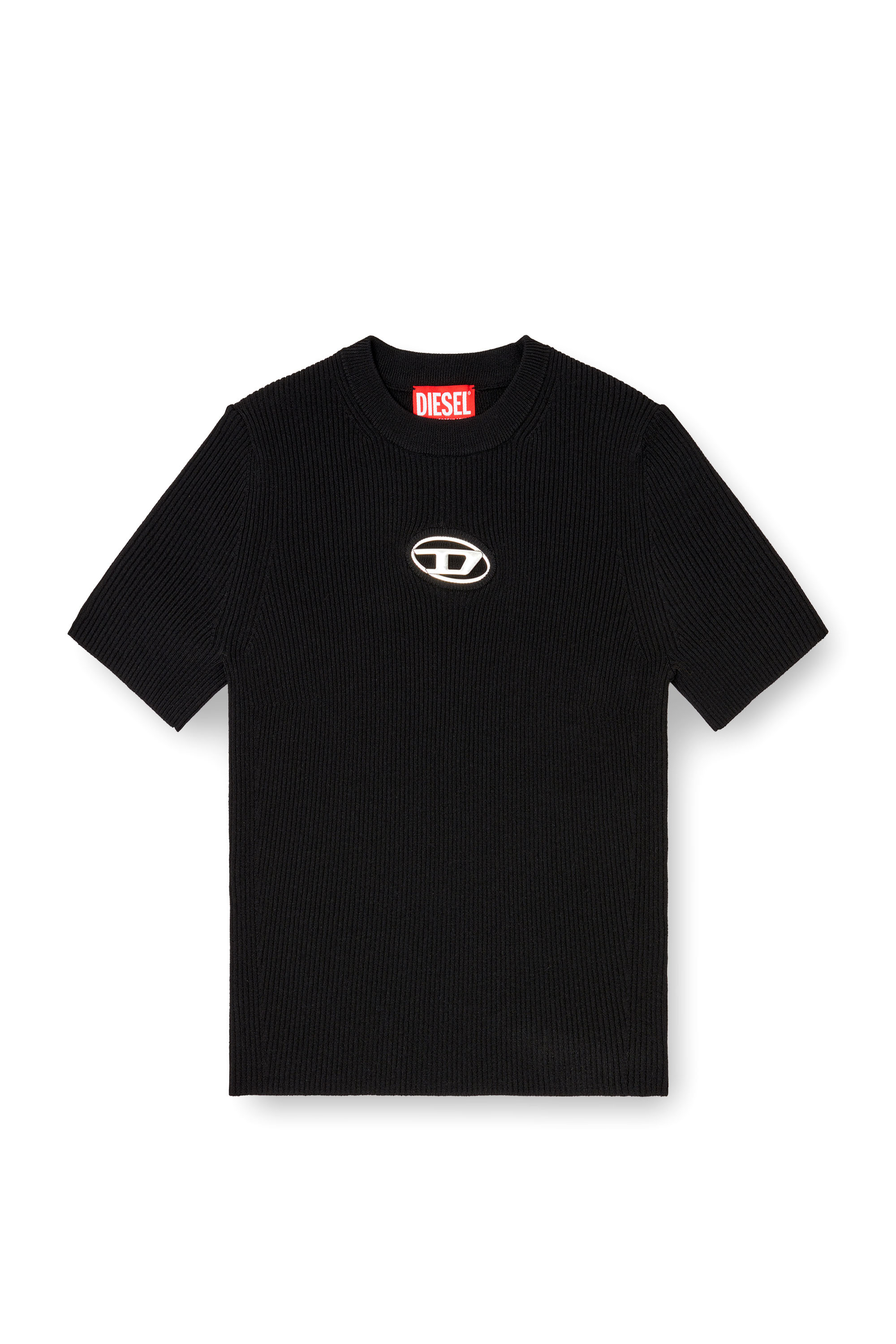 Diesel - M-VALARI-SS, Pull à manches courtes avec Oval D en métal Femme in Noir - 2