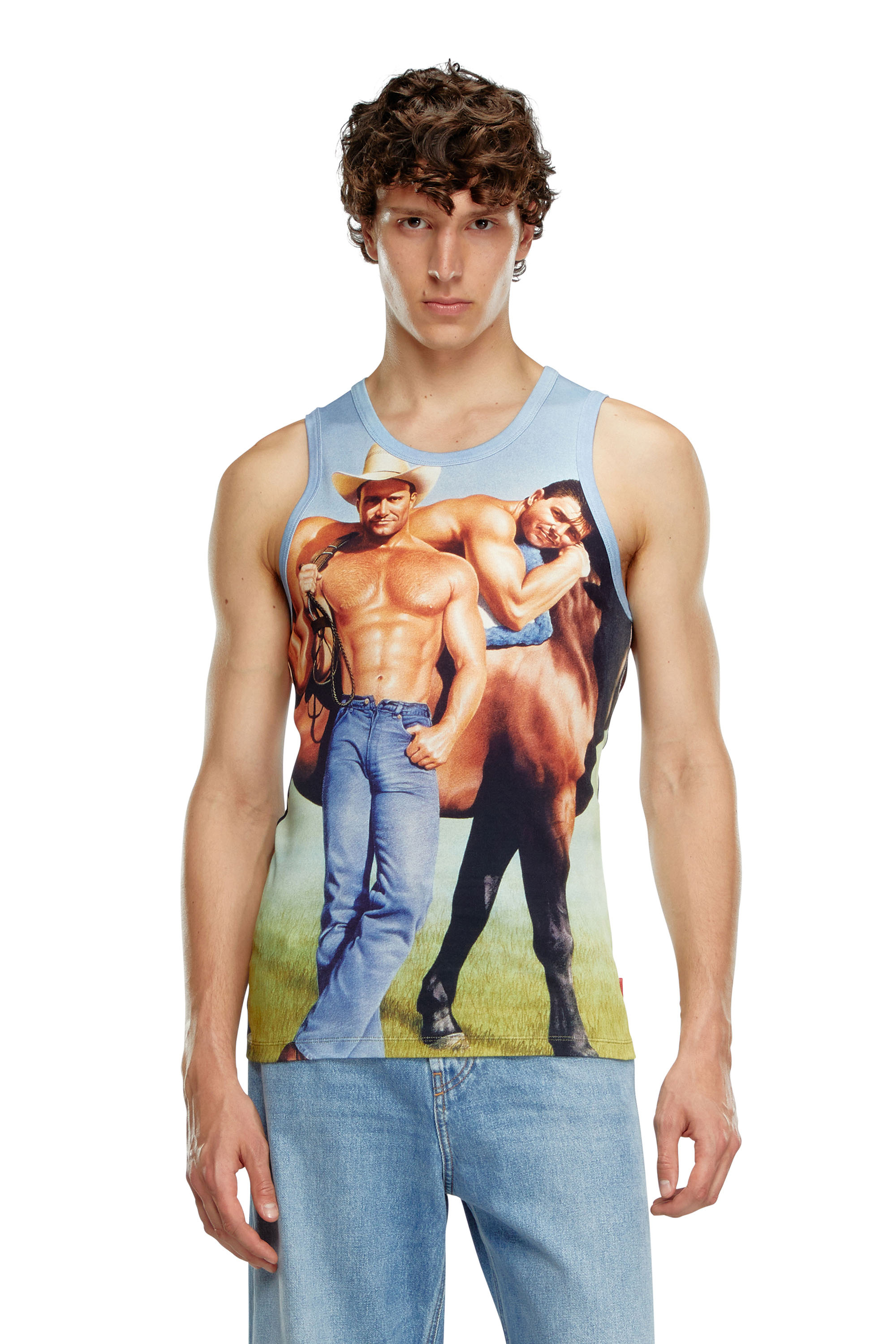 Diesel - PR-T-LIFTY-TANK, Unisex Sleeveless T-shirt with all-over print in Blue - Image 1