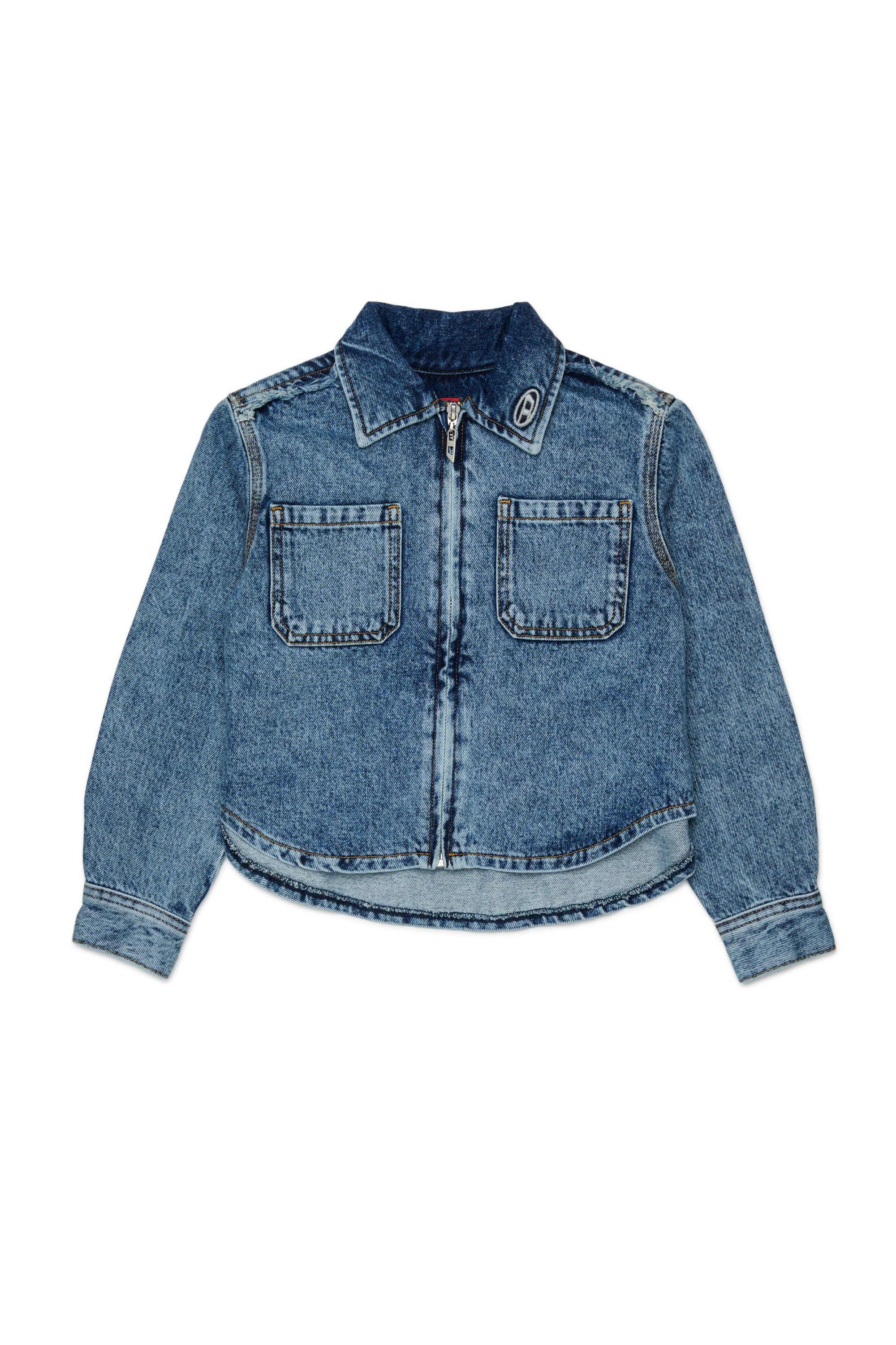 Diesel - CELKA, Chemise en denim zipp&eacute;e avec d&eacute;tail effiloch&eacute; Femme in Bleu - 1