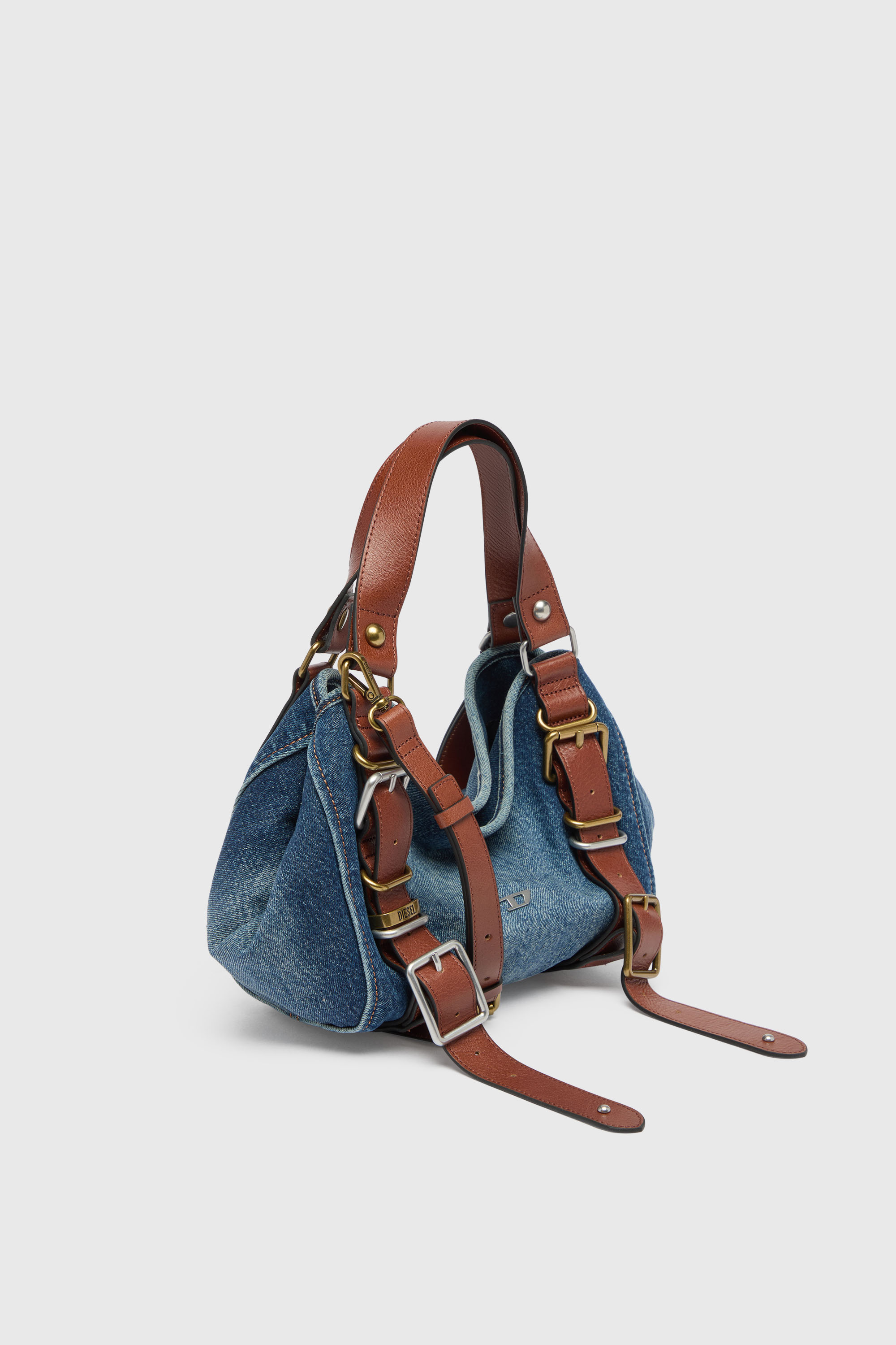 Diesel - D-ONE TOPHANDLE S, D-One-Small sac &agrave; poign&eacute;e en denim et cuir Femme in Bleu - 3