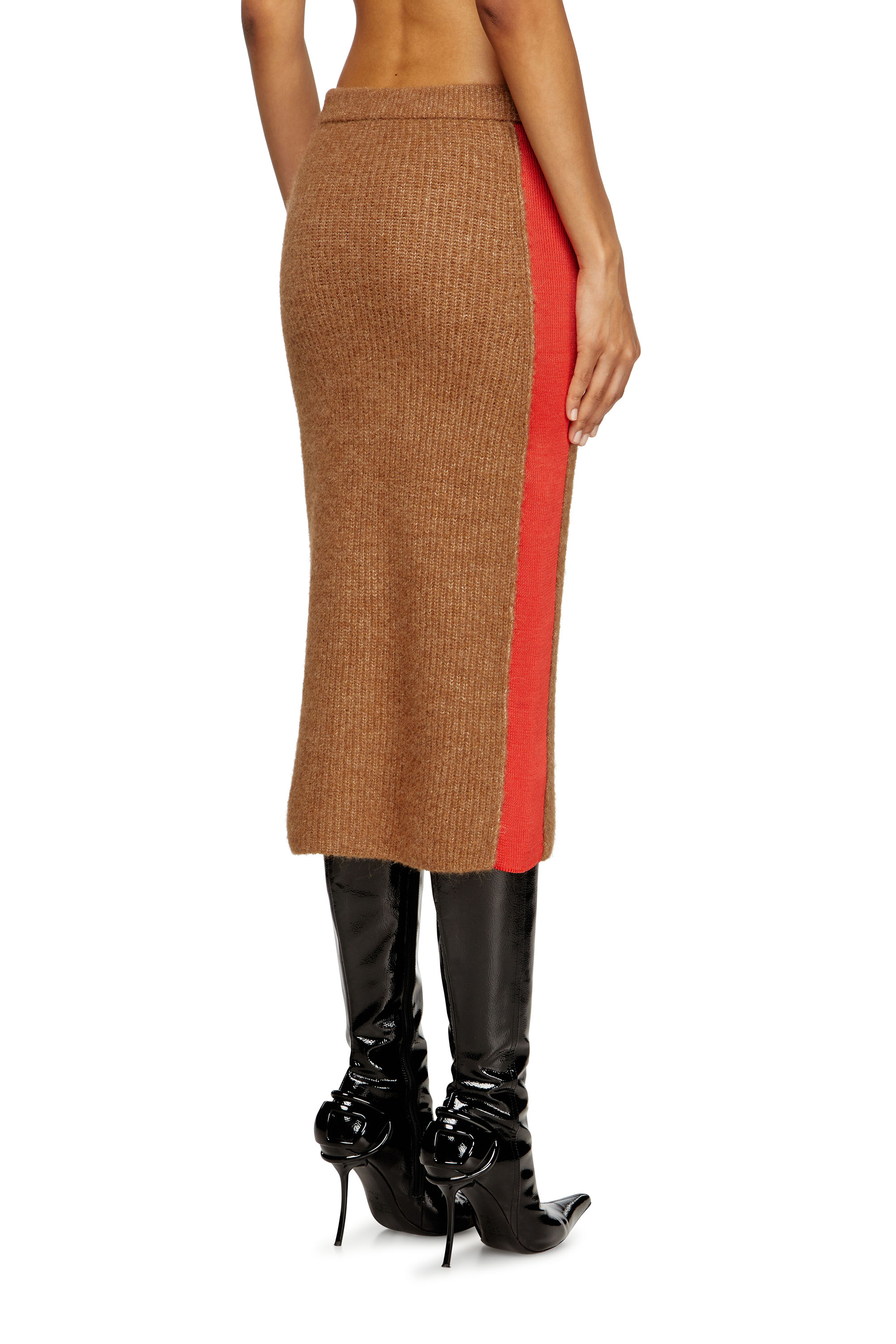 Diesel - M-LOUSI, Woman's Midi skirt in alpaca with front zipper in Brown - 4
