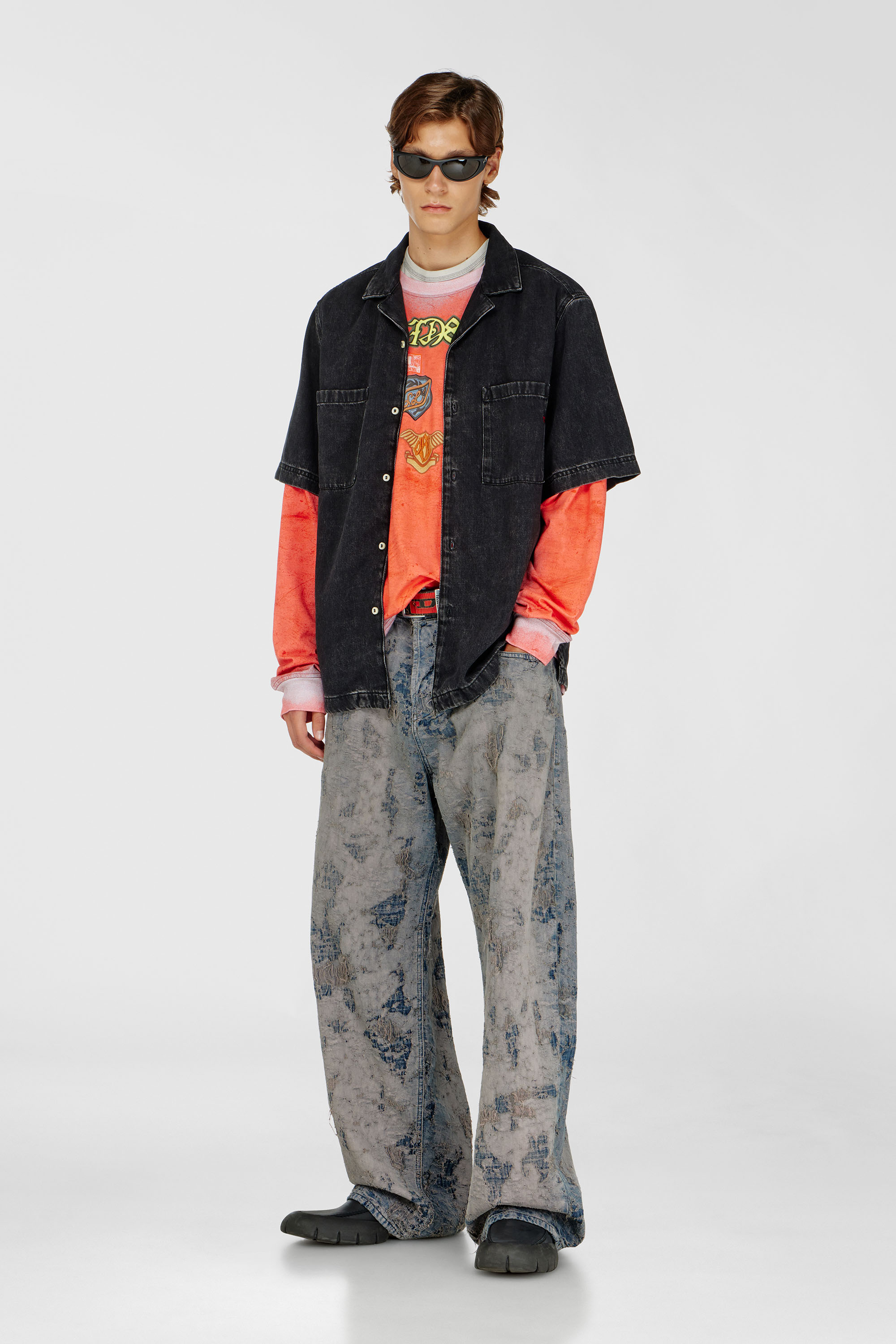 Diesel - D-PAROSHORT, Man's Bowling shirt in denim in Black - 2