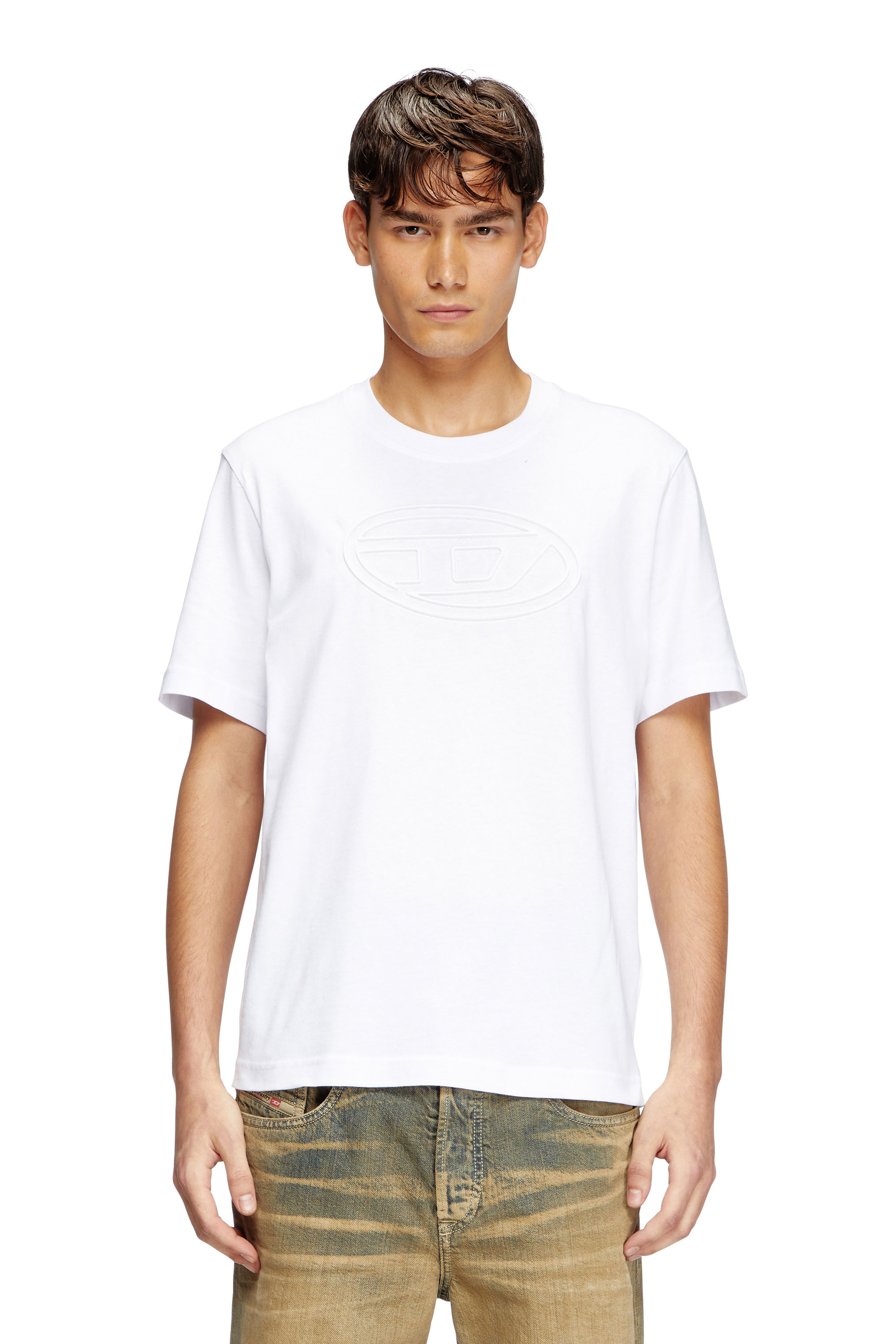 Diesel - T-ADJUST-BIGOVAL, T-shirt avec Oval D embossé Homme in Blanc - 3