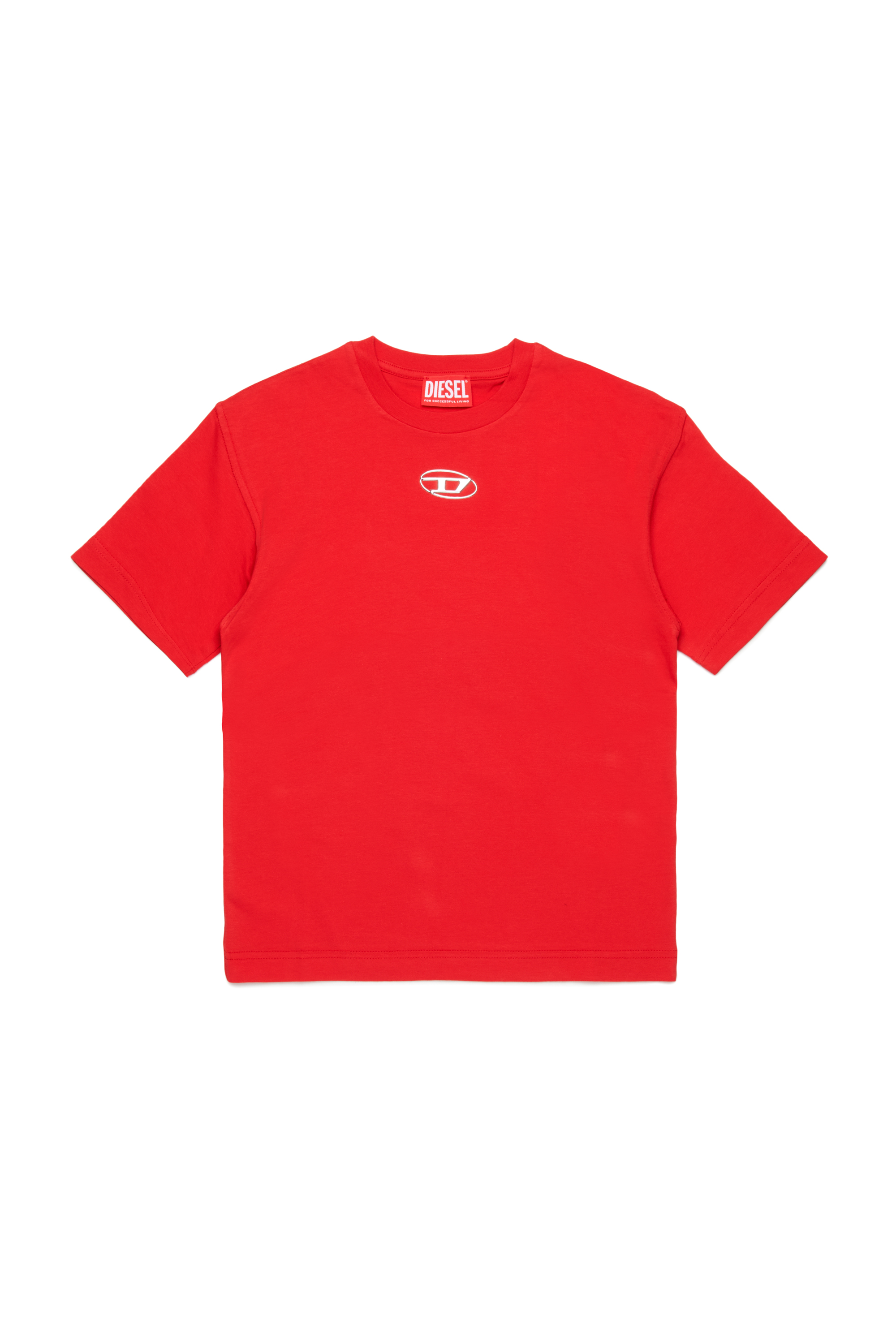 Diesel - TMARCUS OVER, T-shirt avec logo Oval D métallisé Homme in Rouge - 1