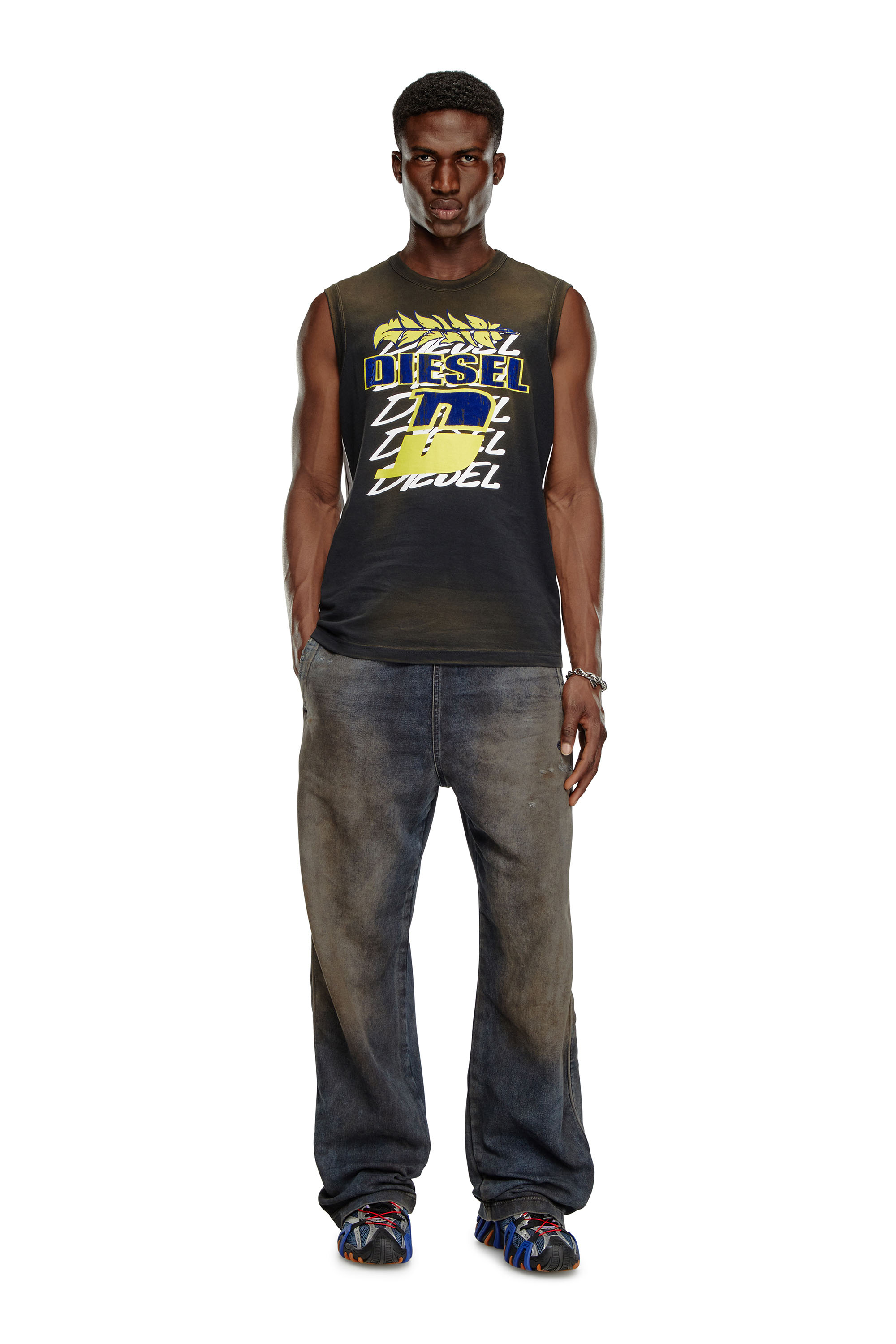 Men's Sun-faded tank top with side bands | Black | Diesel
