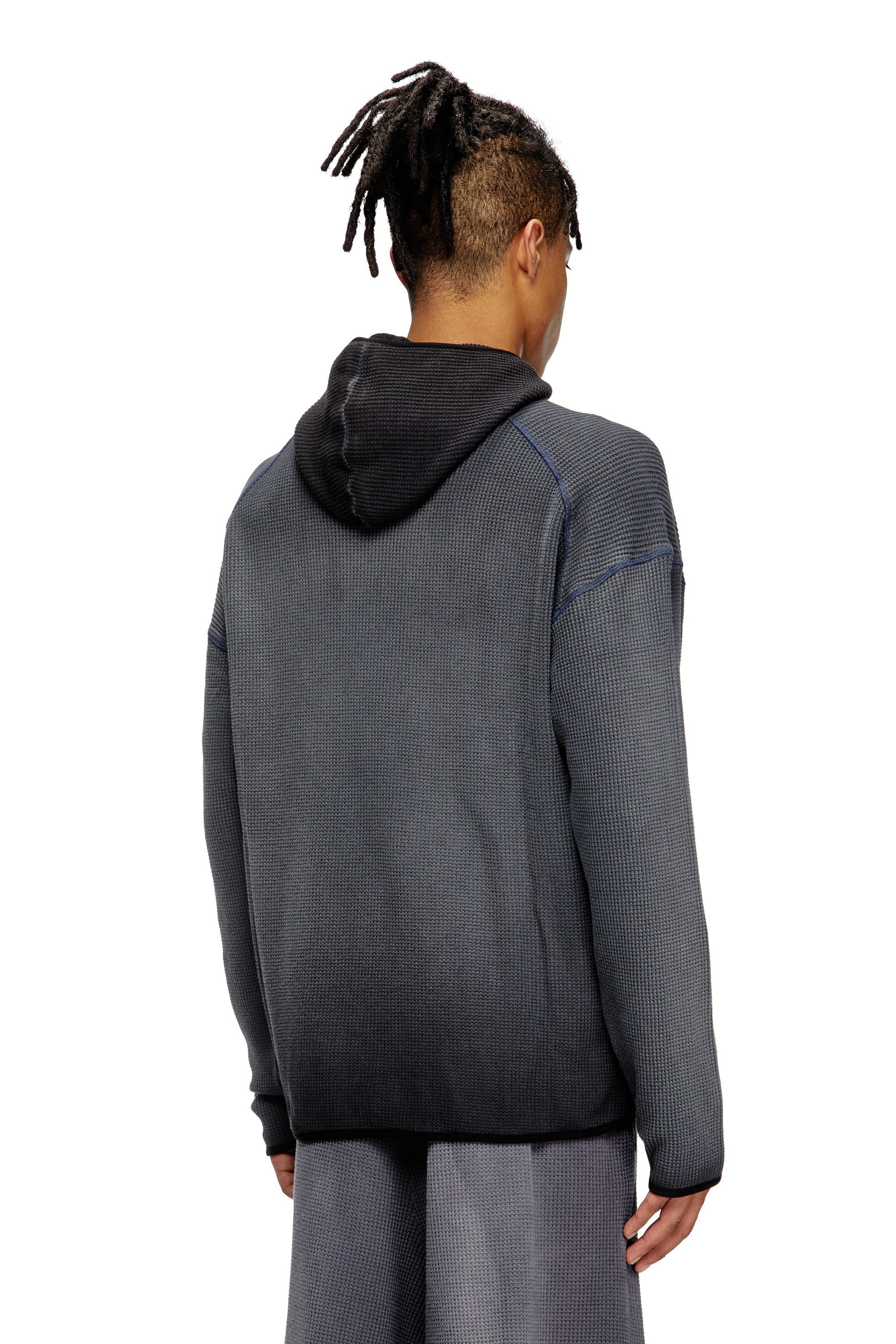 Diesel - S-WAF-HOOD-NEW, Sweat-shirt à capuche délavé en tissu gaufré avec imprimé graphique Homme in Noir - 4