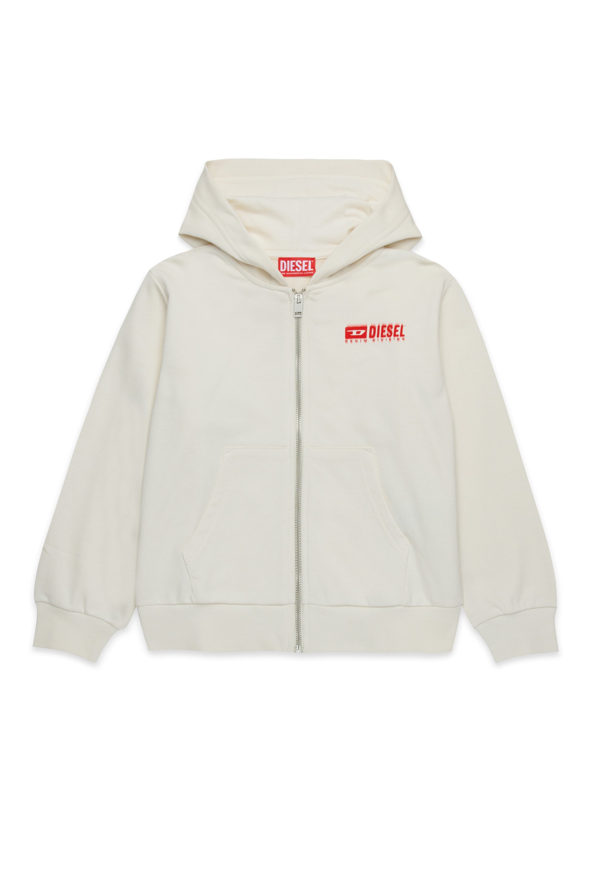 Diesel - SVOUGZIP OVER, Man's Zip-up hoodie with smudged logo in White - 1