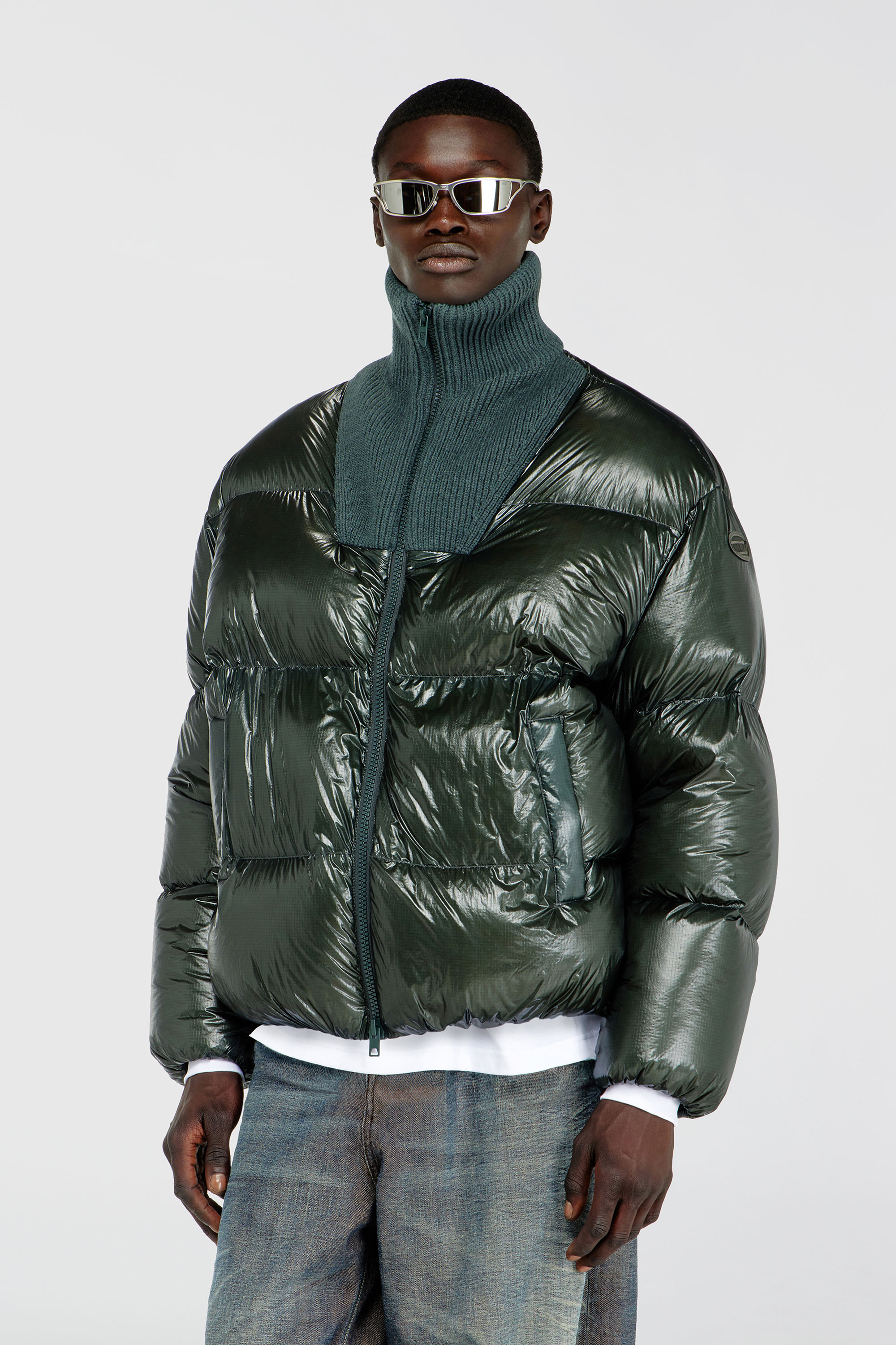 Diesel - W-RIBB, Doudoune en ripstop &agrave; col c&ocirc;tel&eacute; Homme in Vert - 3