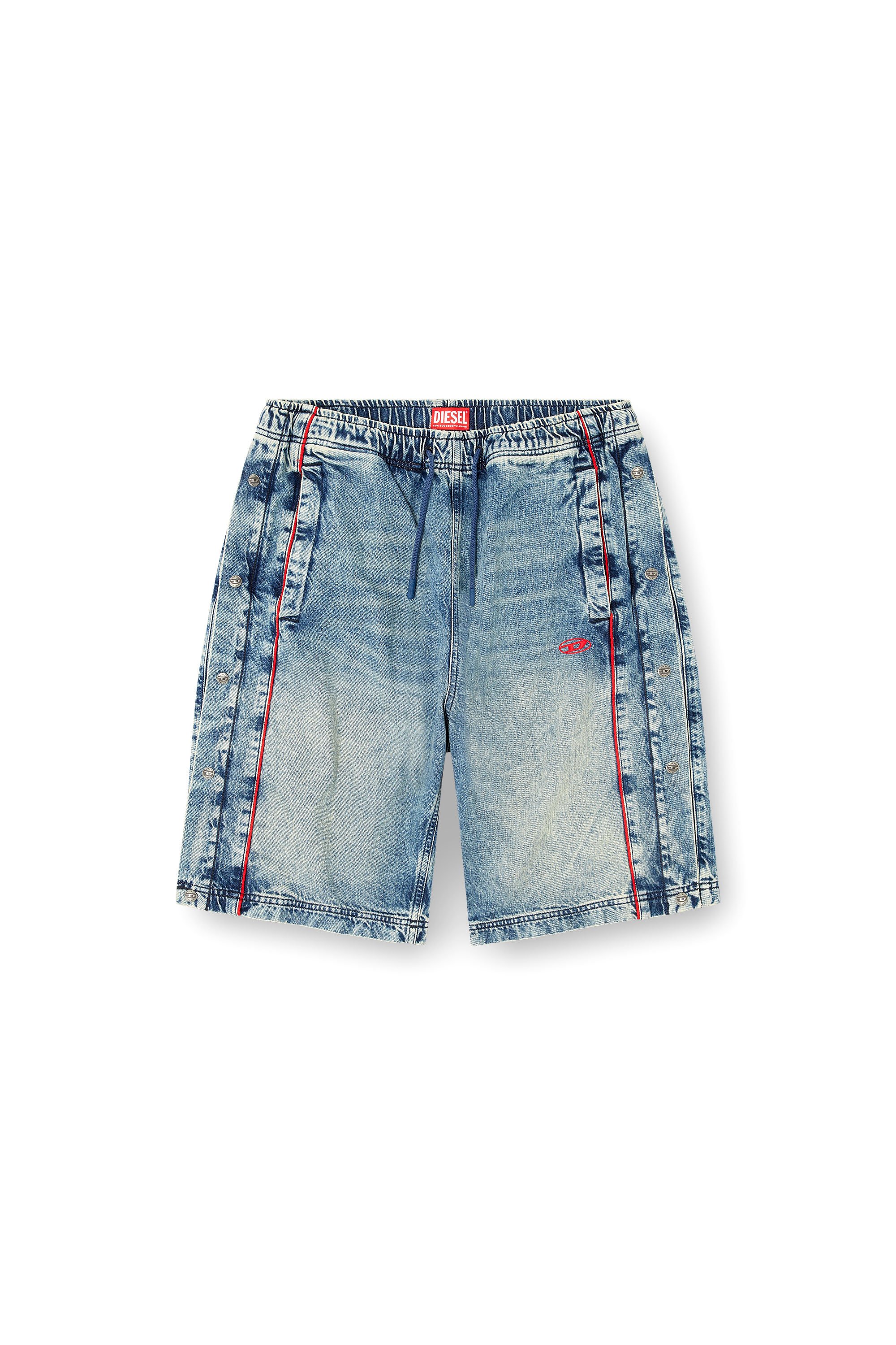 Diesel - D-AXFOR-SHORT-S, Short en jean avec passepoil rouge Mixte in Bleu - 3