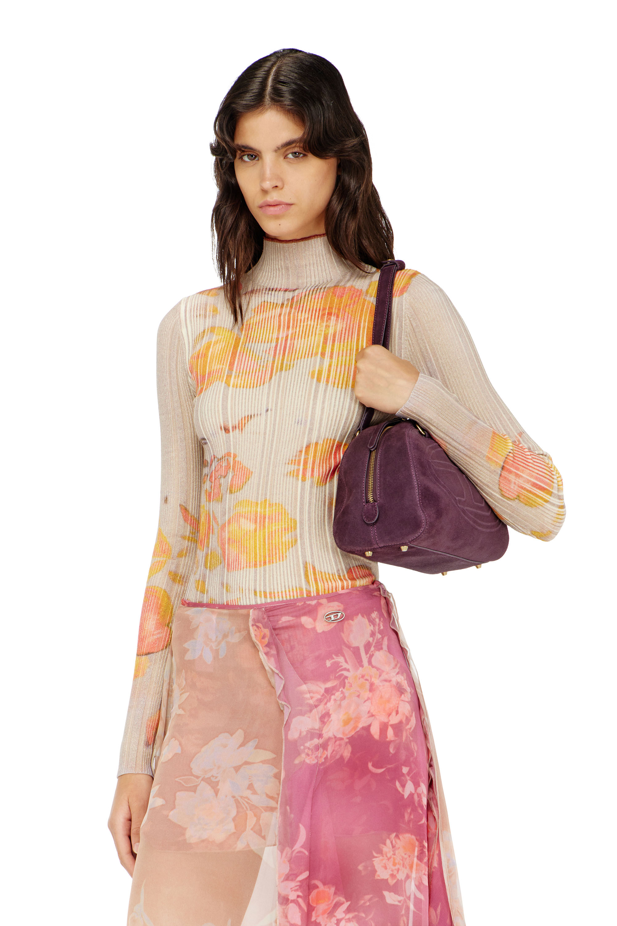 Diesel - M-IORIA, Woman's Ribbed wool turtleneck top with floral print in null - 3