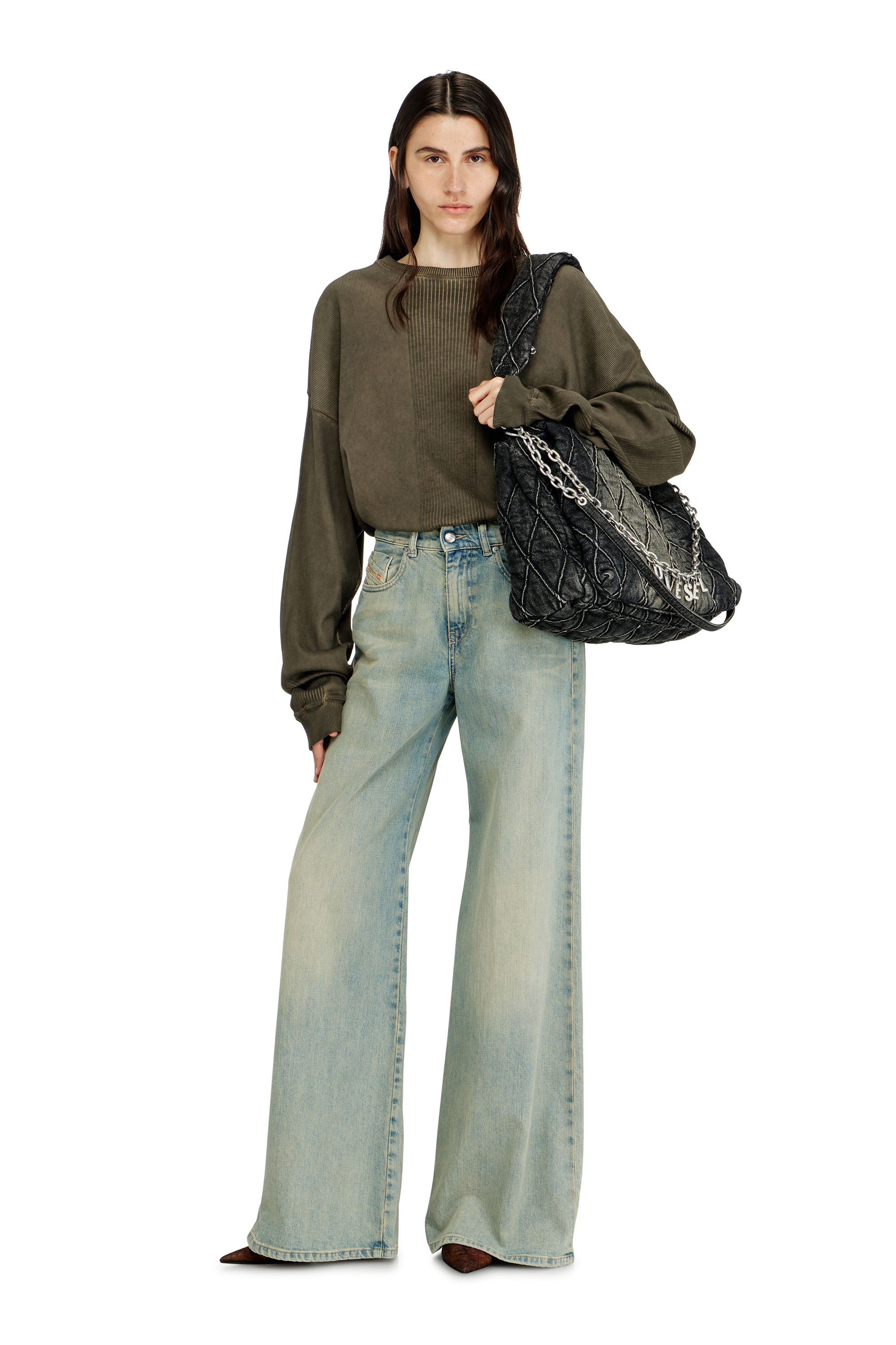 Diesel - CHARM-D SHOULDER L, Charm-D-Grand sac &agrave; bandouli&egrave;re en denim matelass&eacute; Femme in Noir - 2