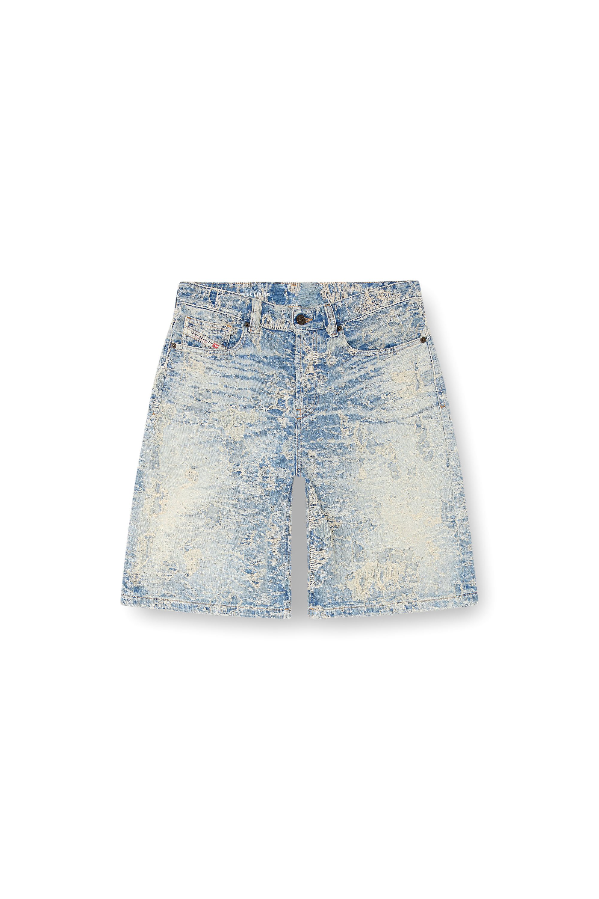 Diesel - DE-SIRE-SHORT-FSF, Short en denim jacquard effet sali Femme in Bleu - 3