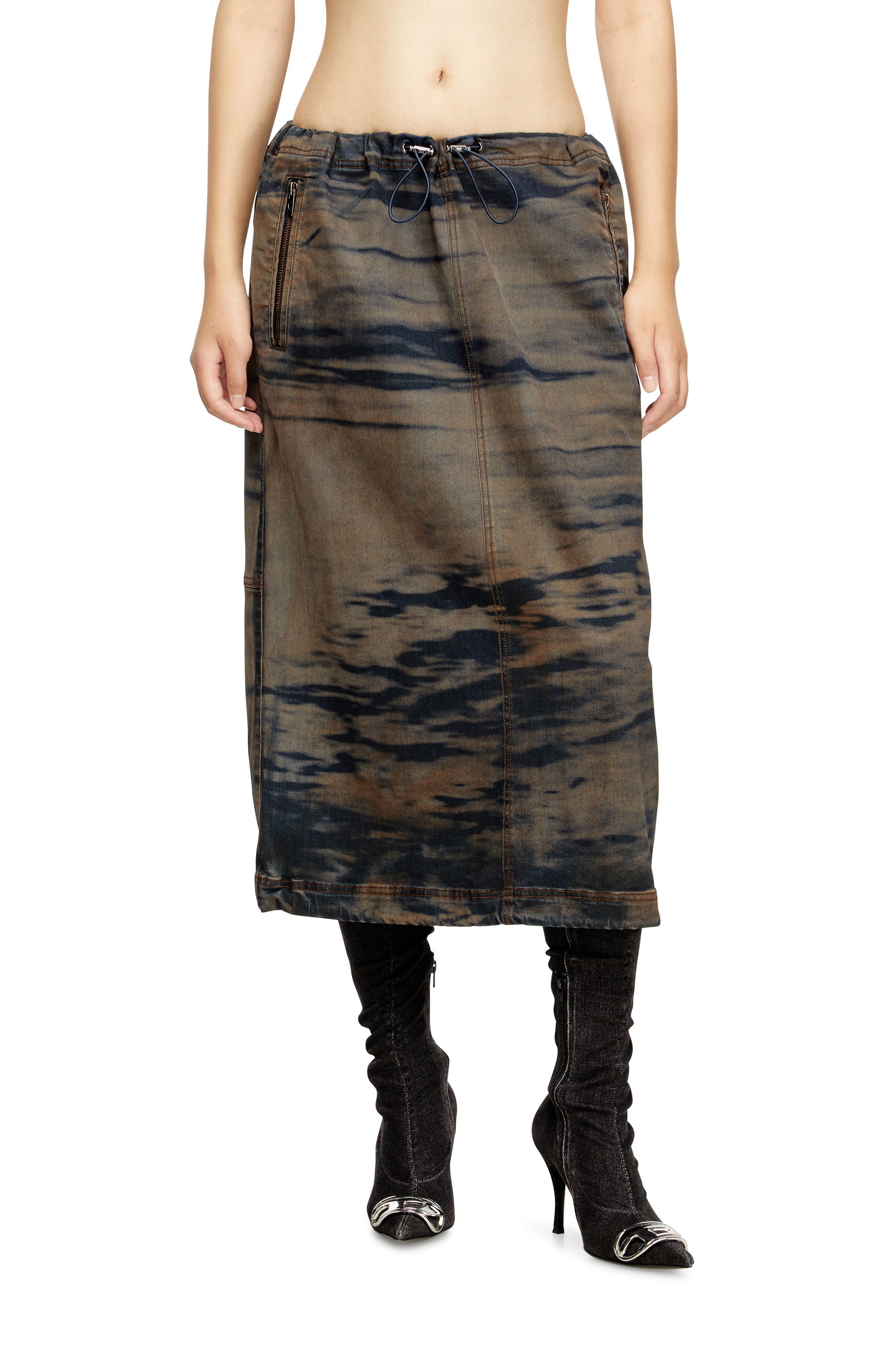 Diesel - O-MIRTOW-DEN, Jupe midi en denim avec cordon Femme in Polychrome - 3