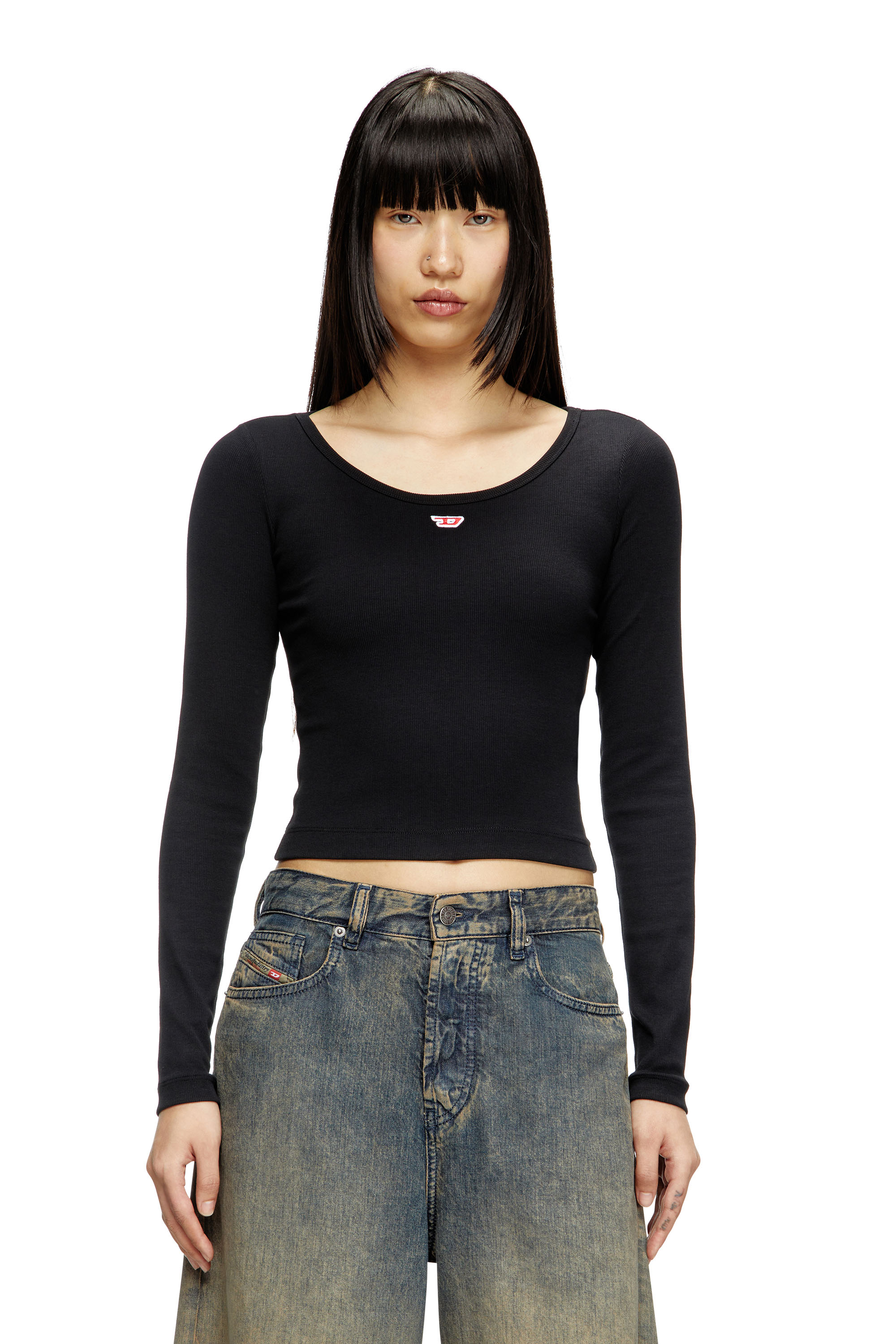 Diesel - T-BALLET-D, Top à manches longues avec empiècement D brodé Femme in Noir - 1