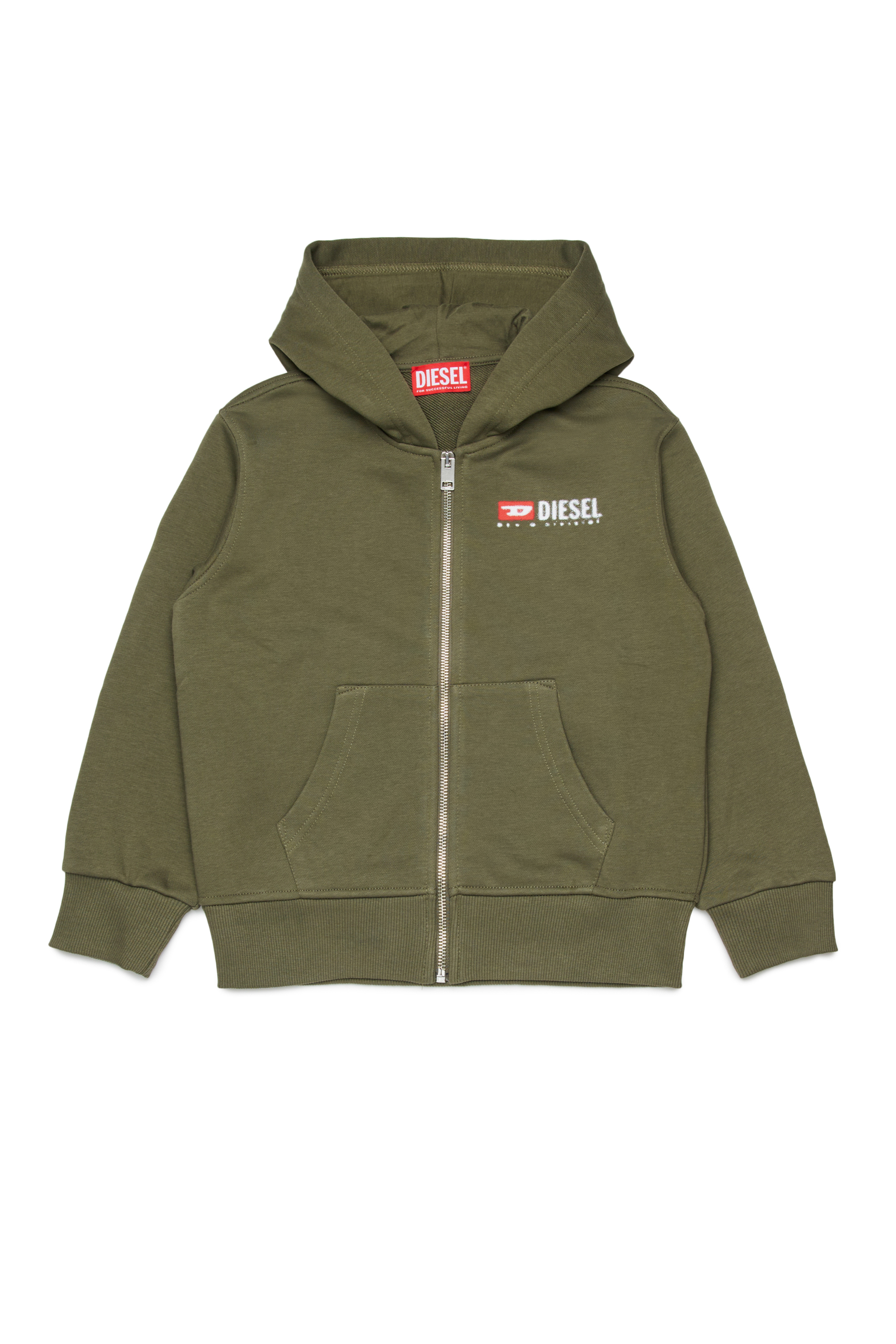 Diesel - SDROPSHOODZ OVER, Sweat à capuche en coton avec fermeture éclair Homme in Vert - 1