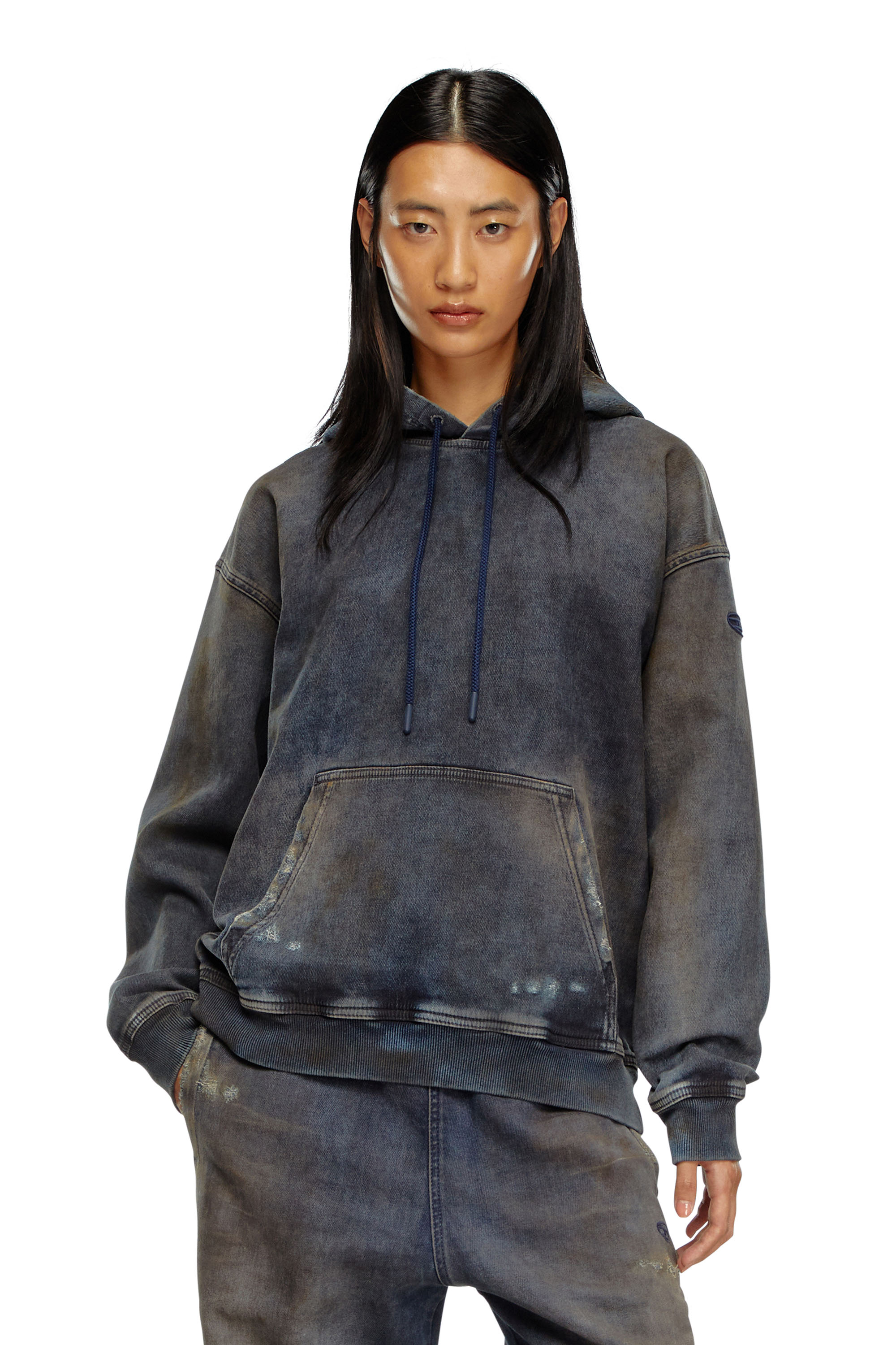 Diesel - D-UM-RIB TRACK, Sweat-shirt en Track Denim effet vieilli Mixte in Bleu - 1