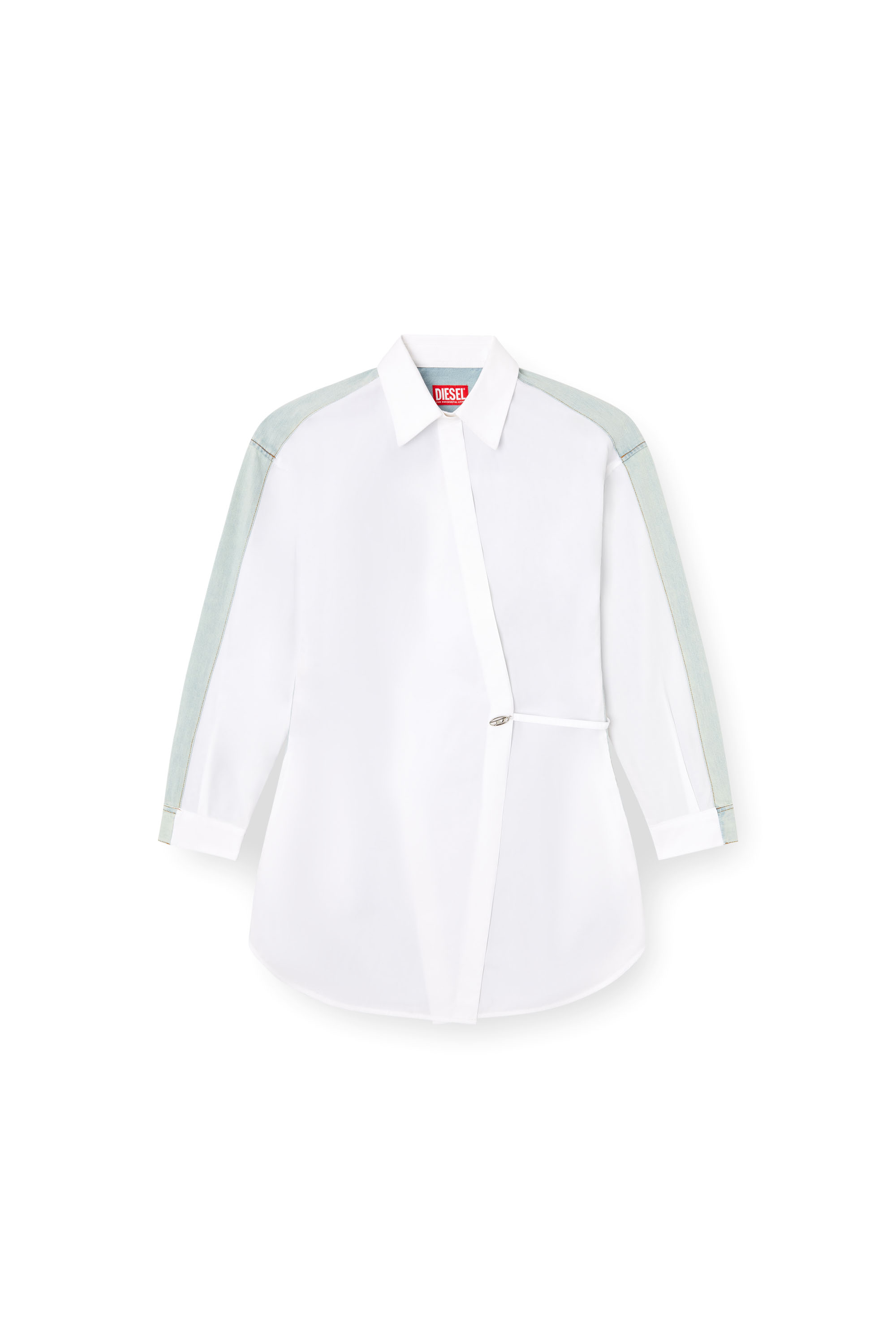 Diesel - D-ELPHI-DEN, Robe chemise portefeuille en popeline et denim Femme in Blanc - 2