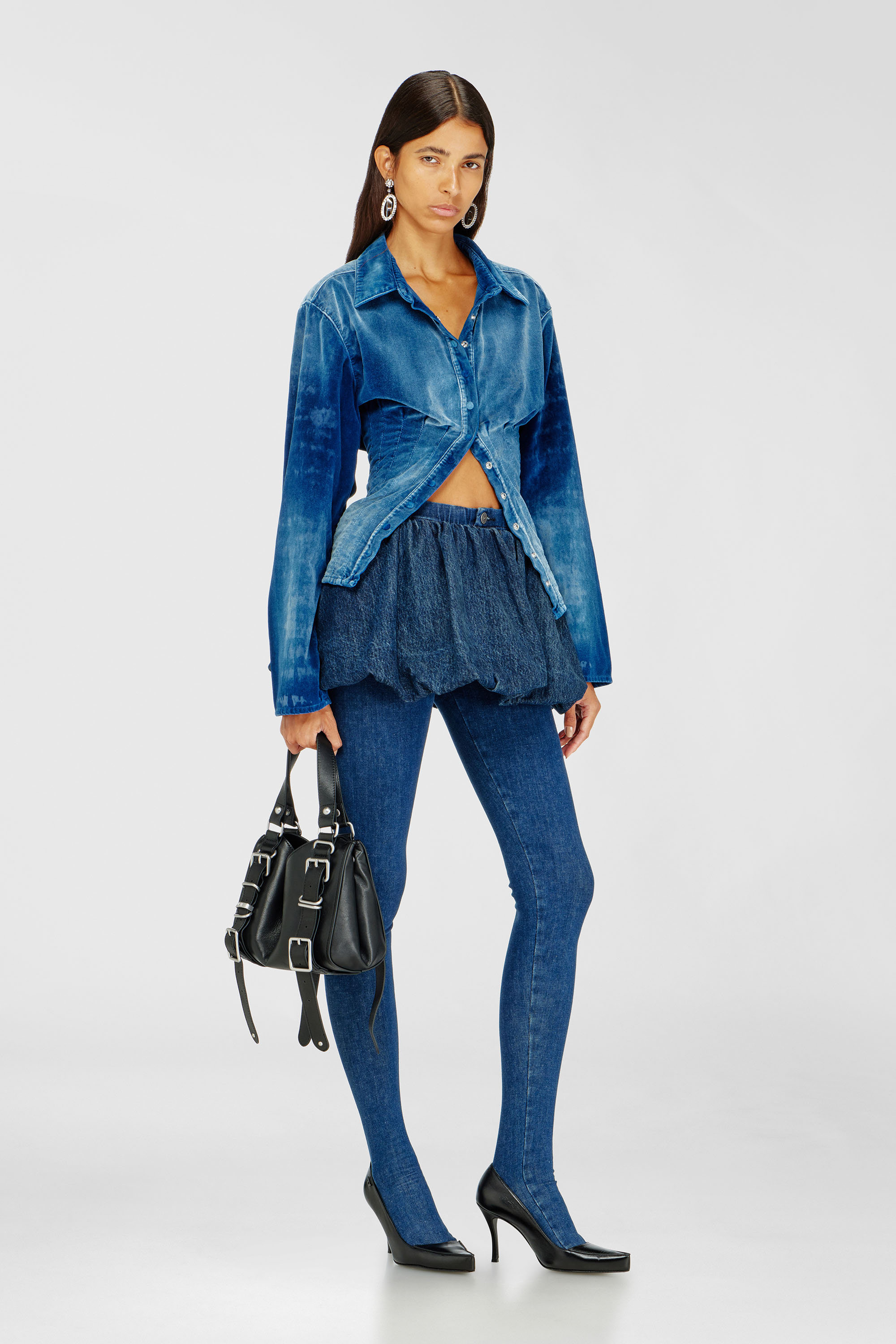 Diesel - DE-MUJ-FSJ2, Jupe courte &agrave; volants en denim Femme in Bleu - 1