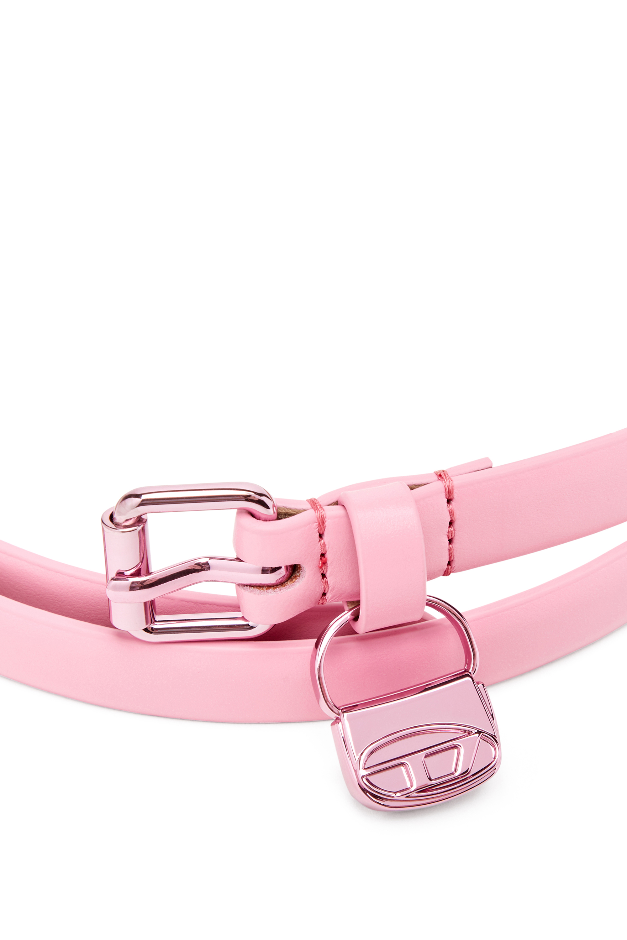 Diesel - B-CHARM HIP, Ceinture slim en cuir avec bijou de sac 1DR Femme in Rose - 3