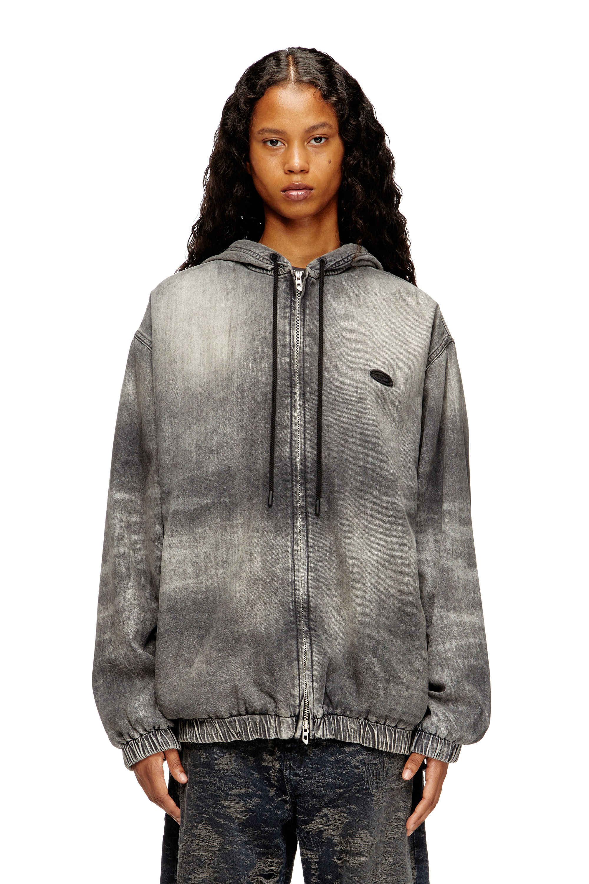 Diesel - D-OFFY-S, Unisex's Hooded jacket in marbled coated denim in Black/Dark grey - 5