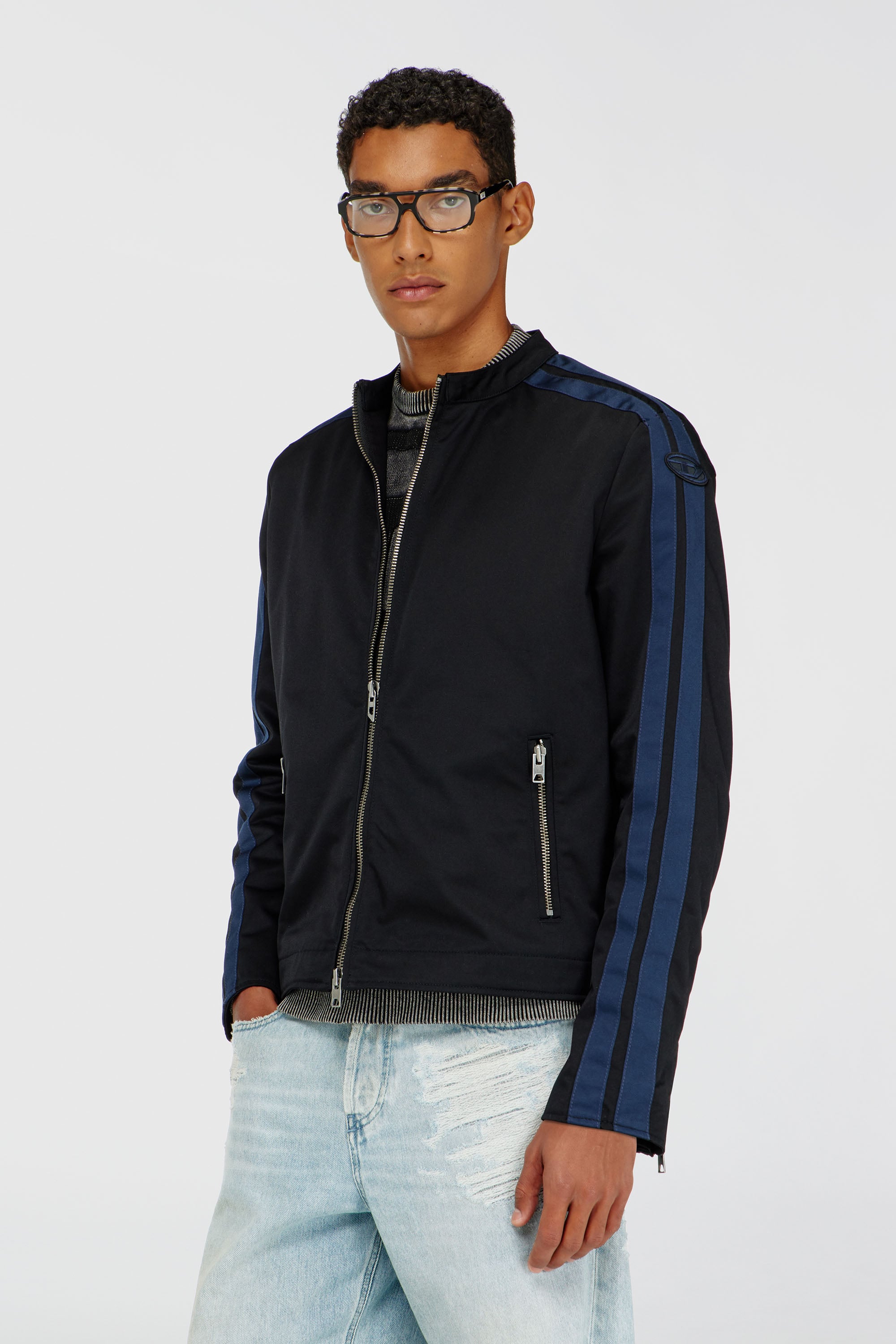 Diesel - J-NAEL, Blouson biker sportif en coton technique m&eacute;lang&eacute; Homme in Polychrome - 1