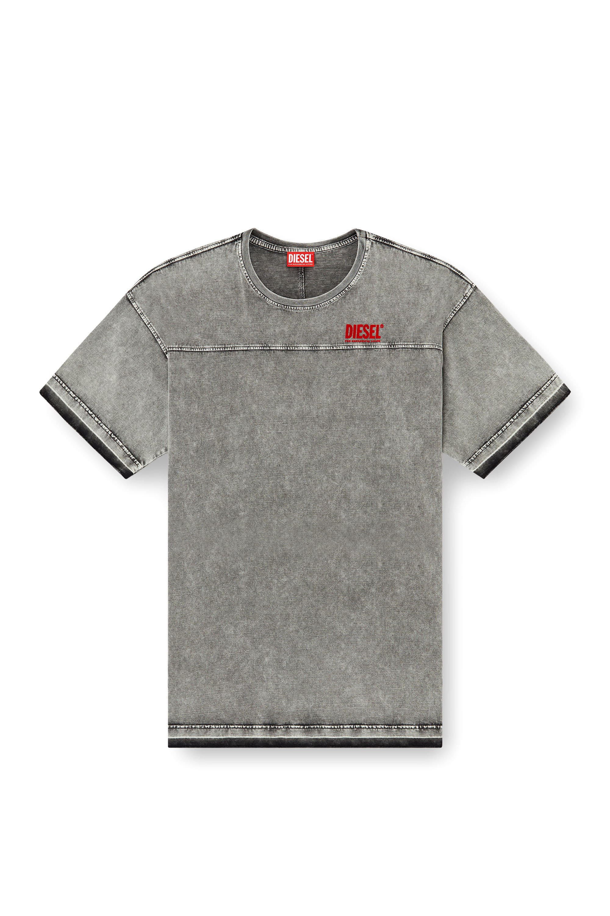 Diesel - T-HOXT, T-shirt effet denim avec ourlets relâchés Homme in Gris - 3