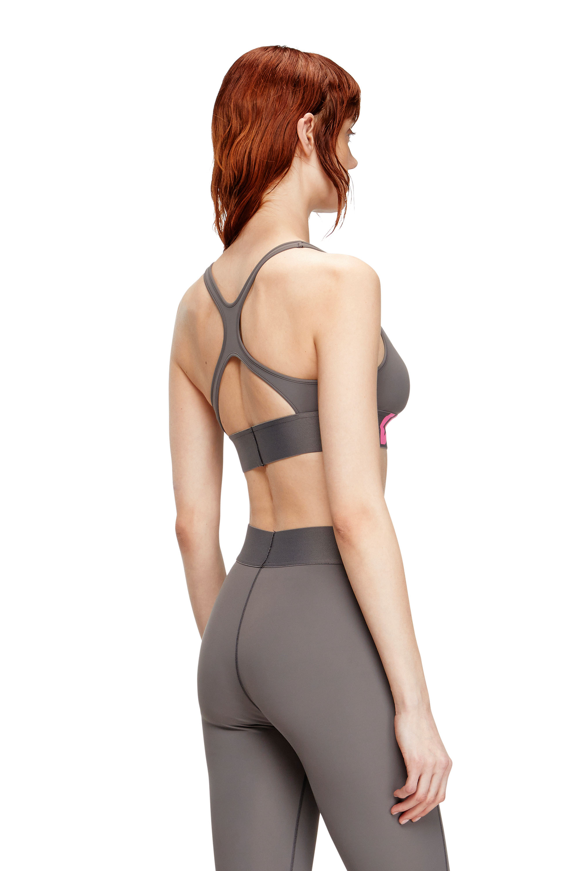 Diesel - ALLISON-D-POP, Brassière de sport en microfibre avec logo tronqué Femme in Gris - 2