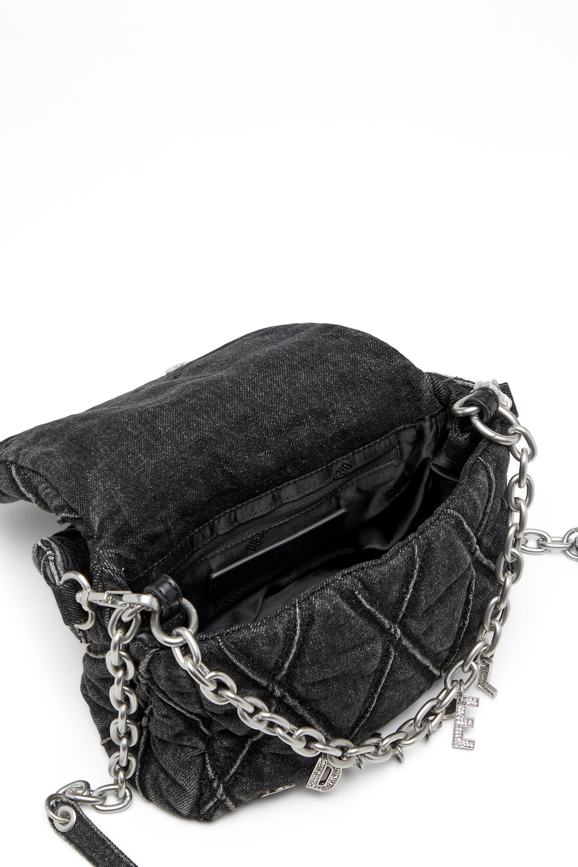 Diesel - CHARM-D SHOULDER S, Charm-D S-Petit sac à bandoulière en denim matelassé Femme in Noir - 4